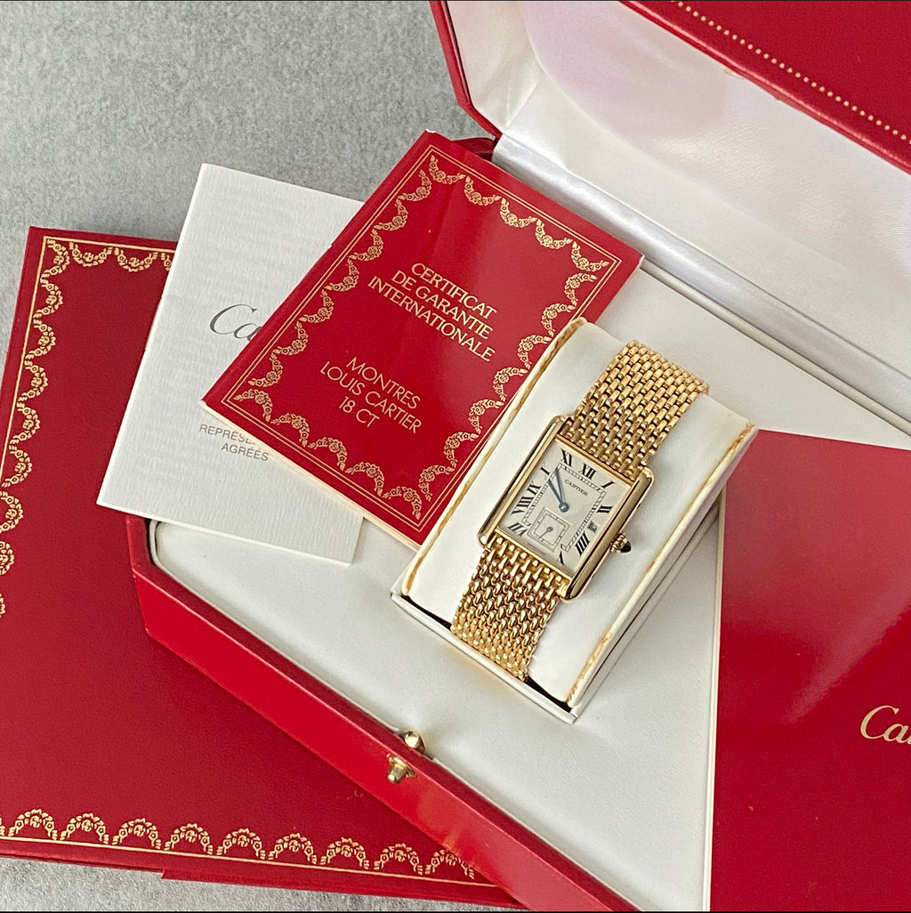 Cartier 18k Yellow Gold Tank Louis Grain de Riz Watch