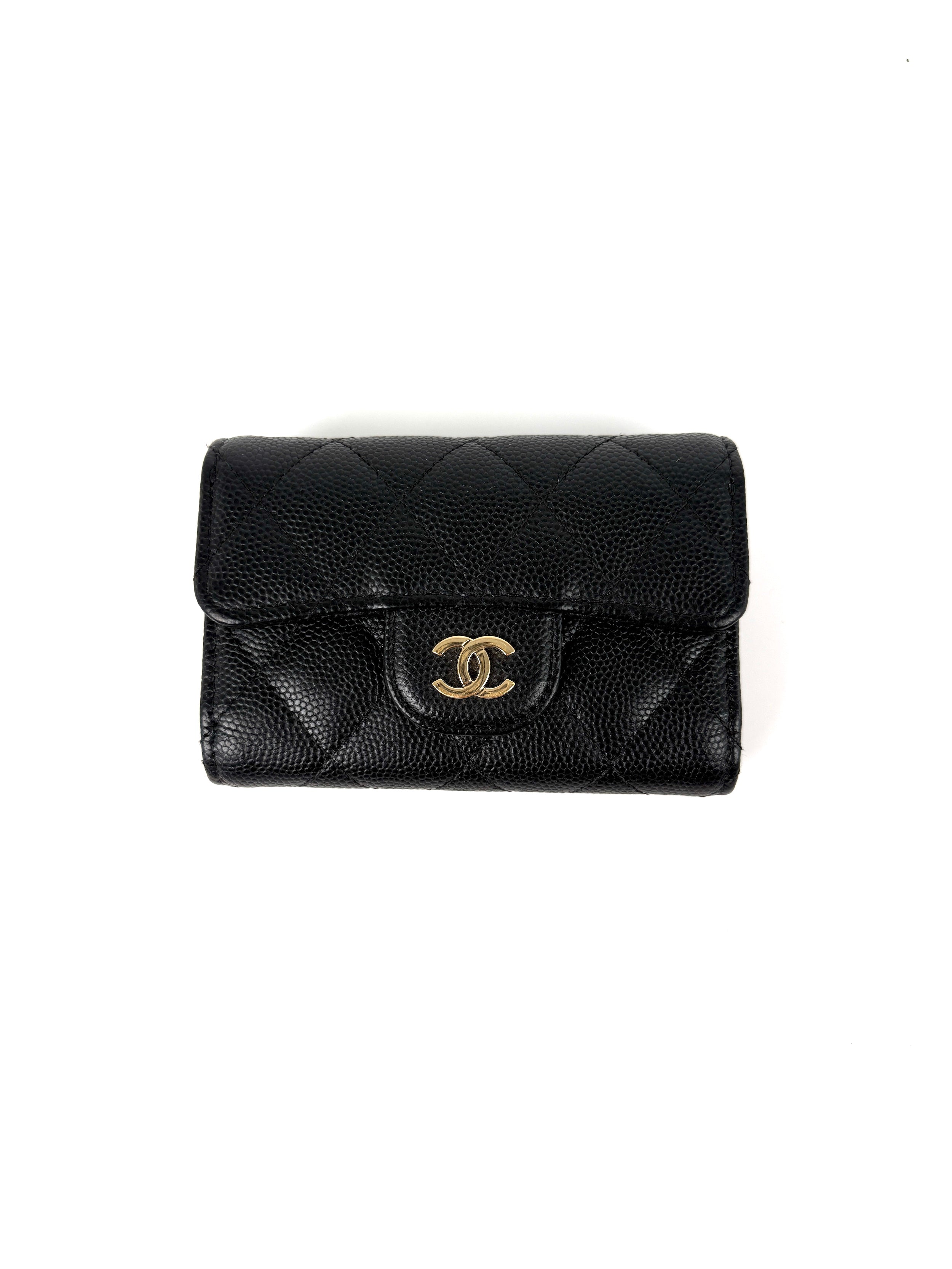 CHANEL Black 4 O-Key CC Quilted Caviar Leather Flap Holder Pouch