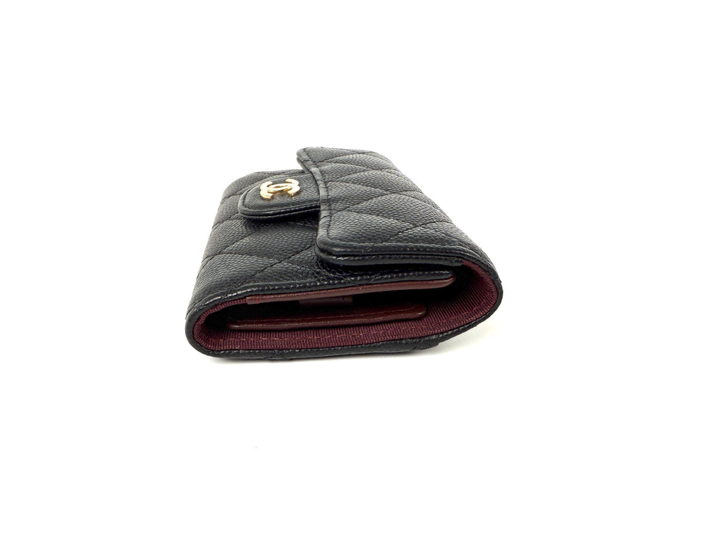 CHANEL Black 4 O-Key CC Quilted Caviar Leather Flap Holder Pouch