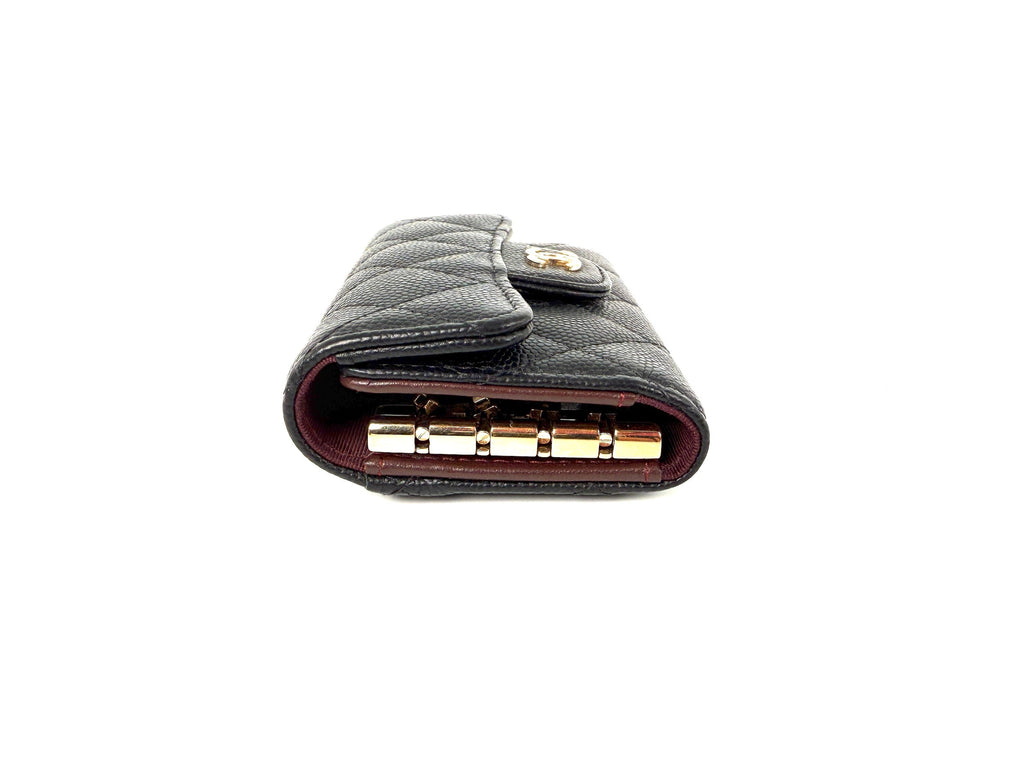 CHANEL Black 4 O-Key CC Quilted Caviar Leather Flap Holder Pouch