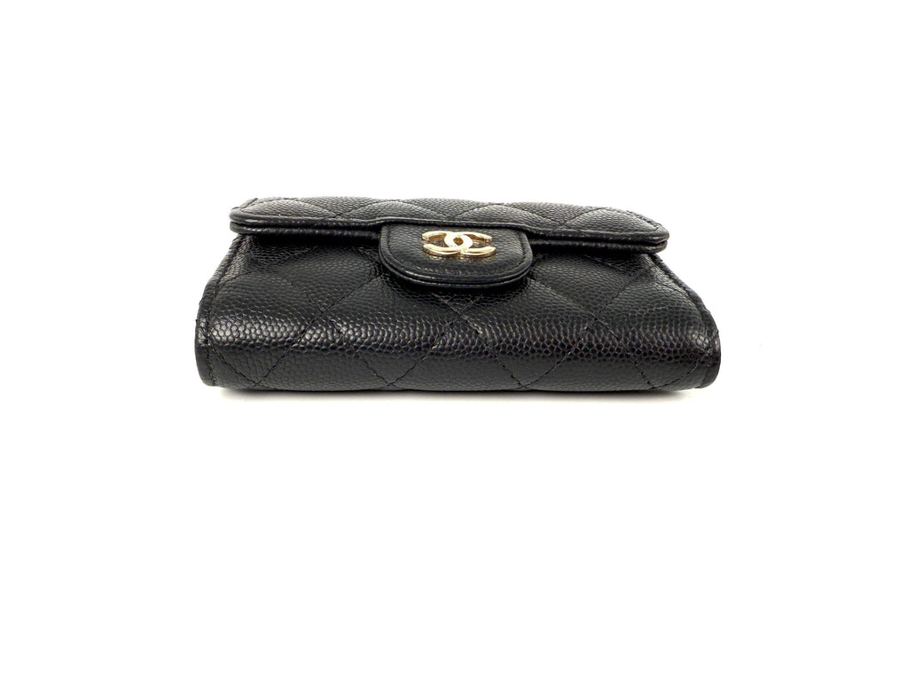 CHANEL Black 4 O-Key CC Quilted Caviar Leather Flap Holder Pouch