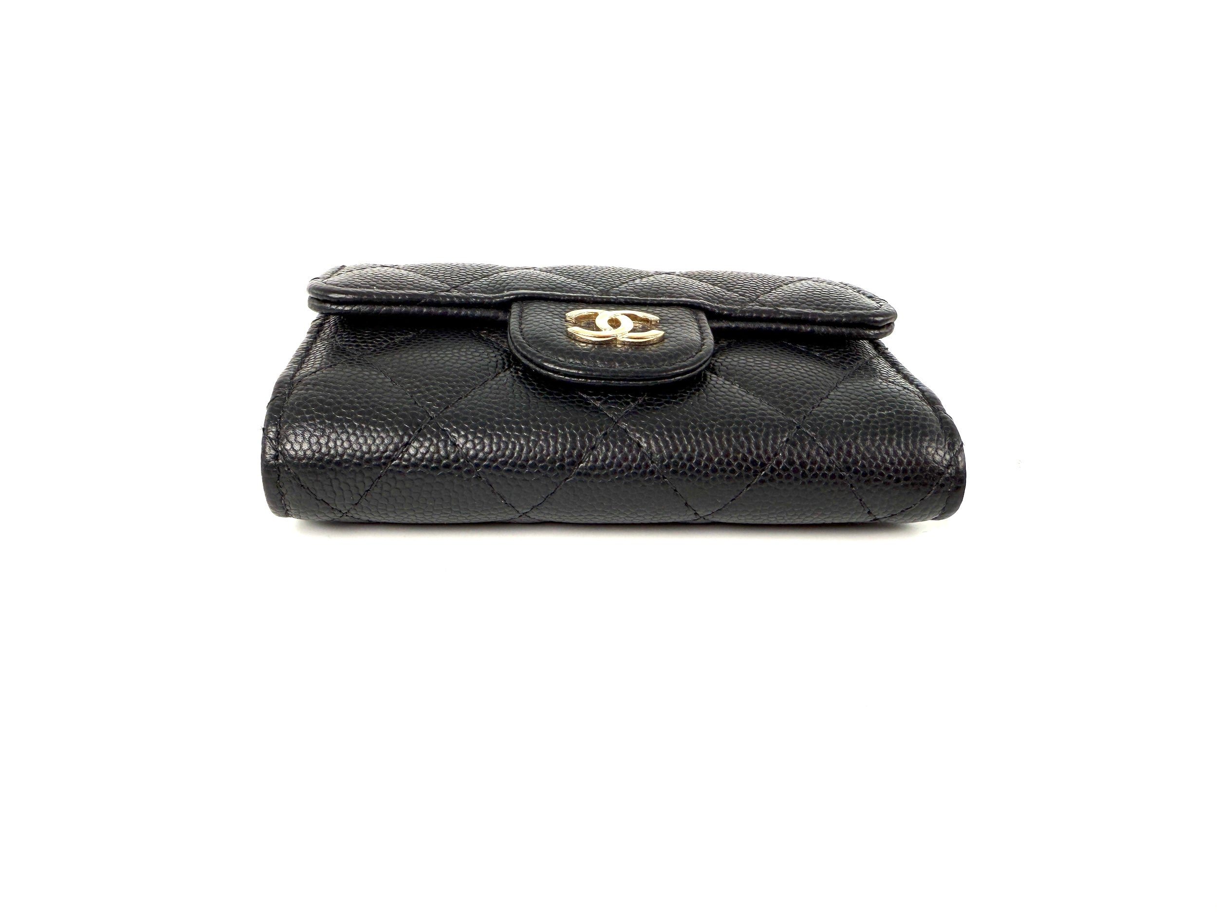 CHANEL Black 4 O-Key CC Quilted Caviar Leather Flap Holder Pouch