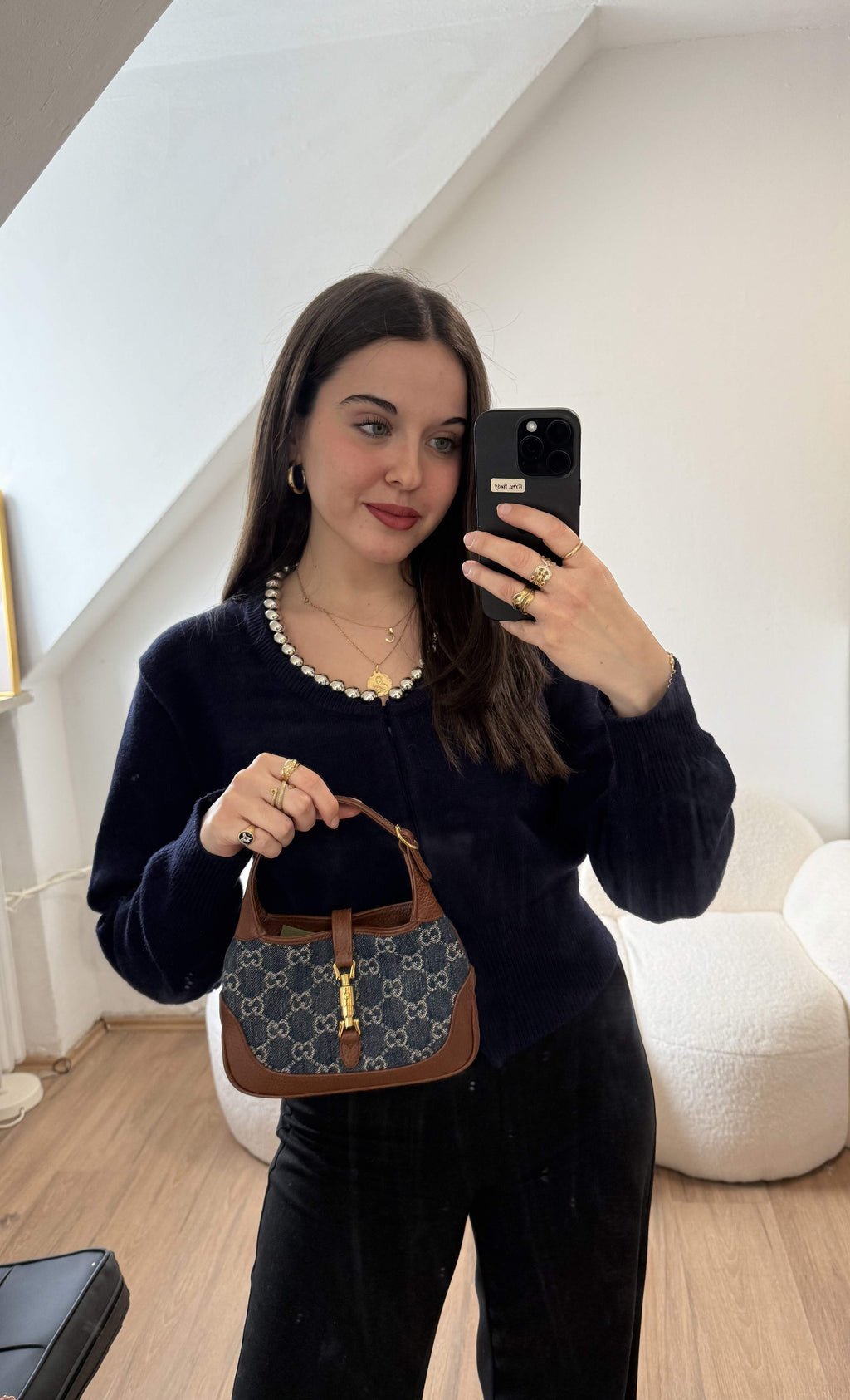Gucci Denim GG Monogram Calfskin Mini Jackie 1961 Hobo Bag