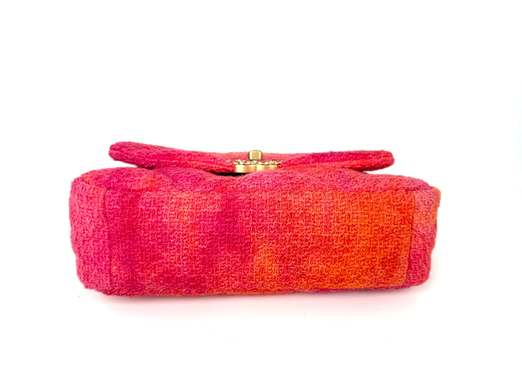 CHANEL 19 2020 Medium Pink Coral Tweed Quilted Gold Hardware Flap Bag