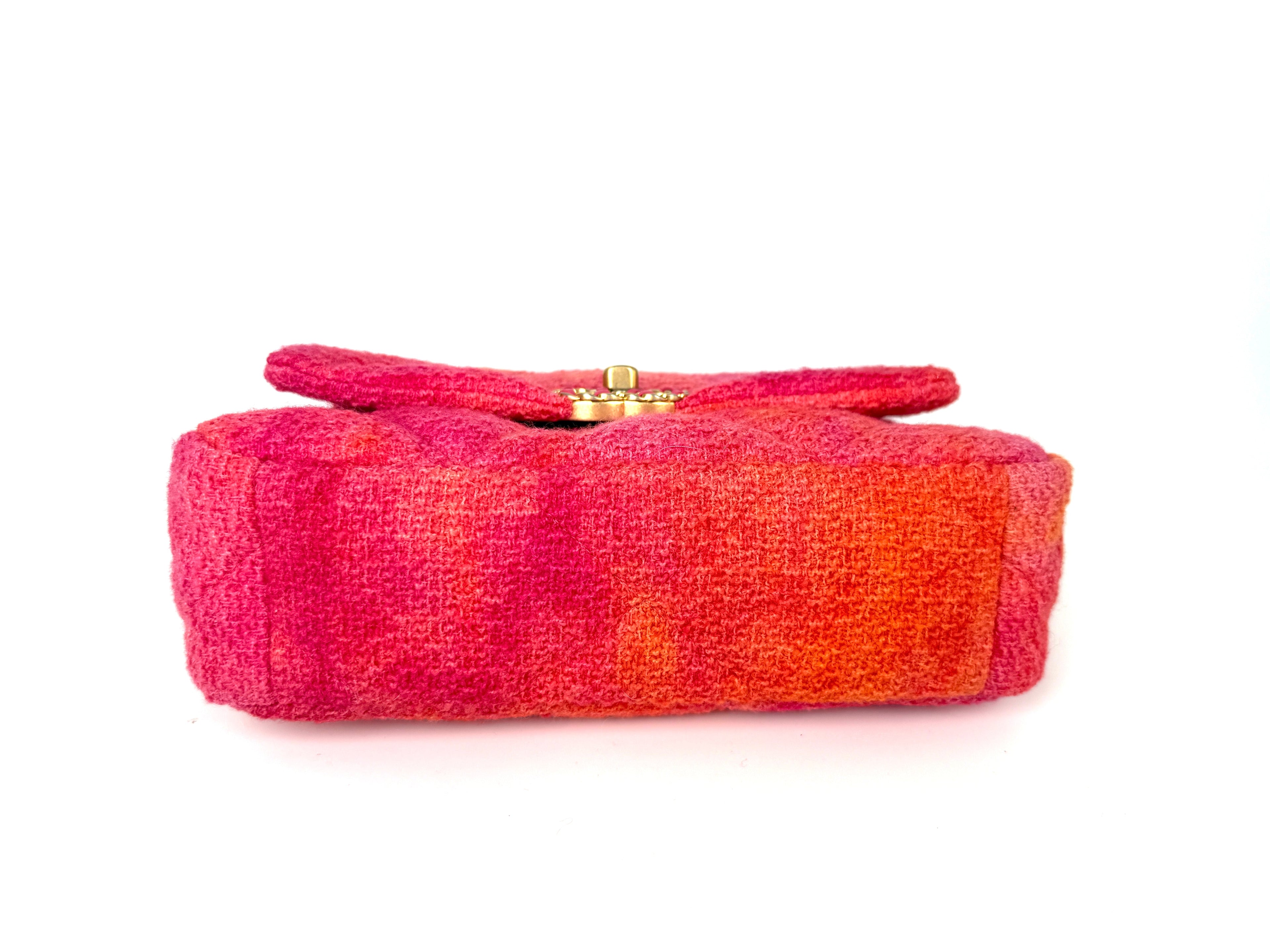 CHANEL 19 2020 Medium Pink Coral Tweed Quilted Gold Hardware Flap Bag