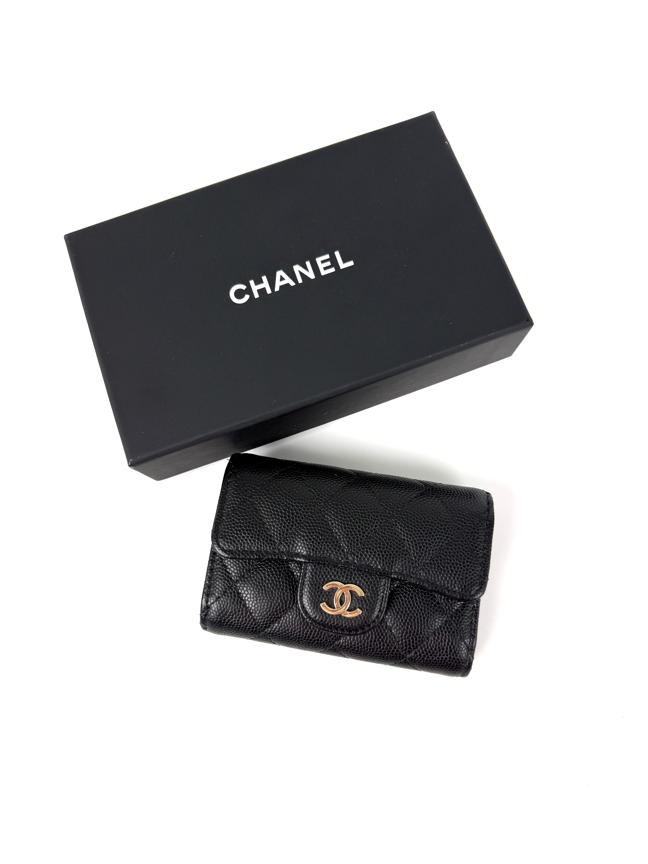 CHANEL Black 4 O-Key CC Quilted Caviar Leather Flap Holder Pouch