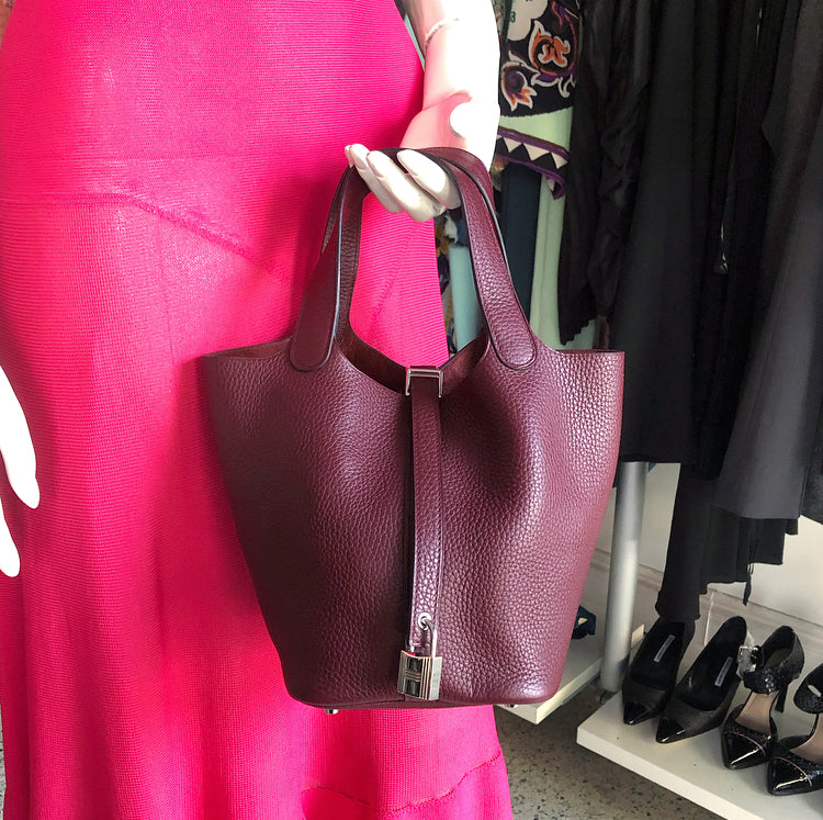 Hermes Bordeaux Clemence Picotin PM Lock Bag