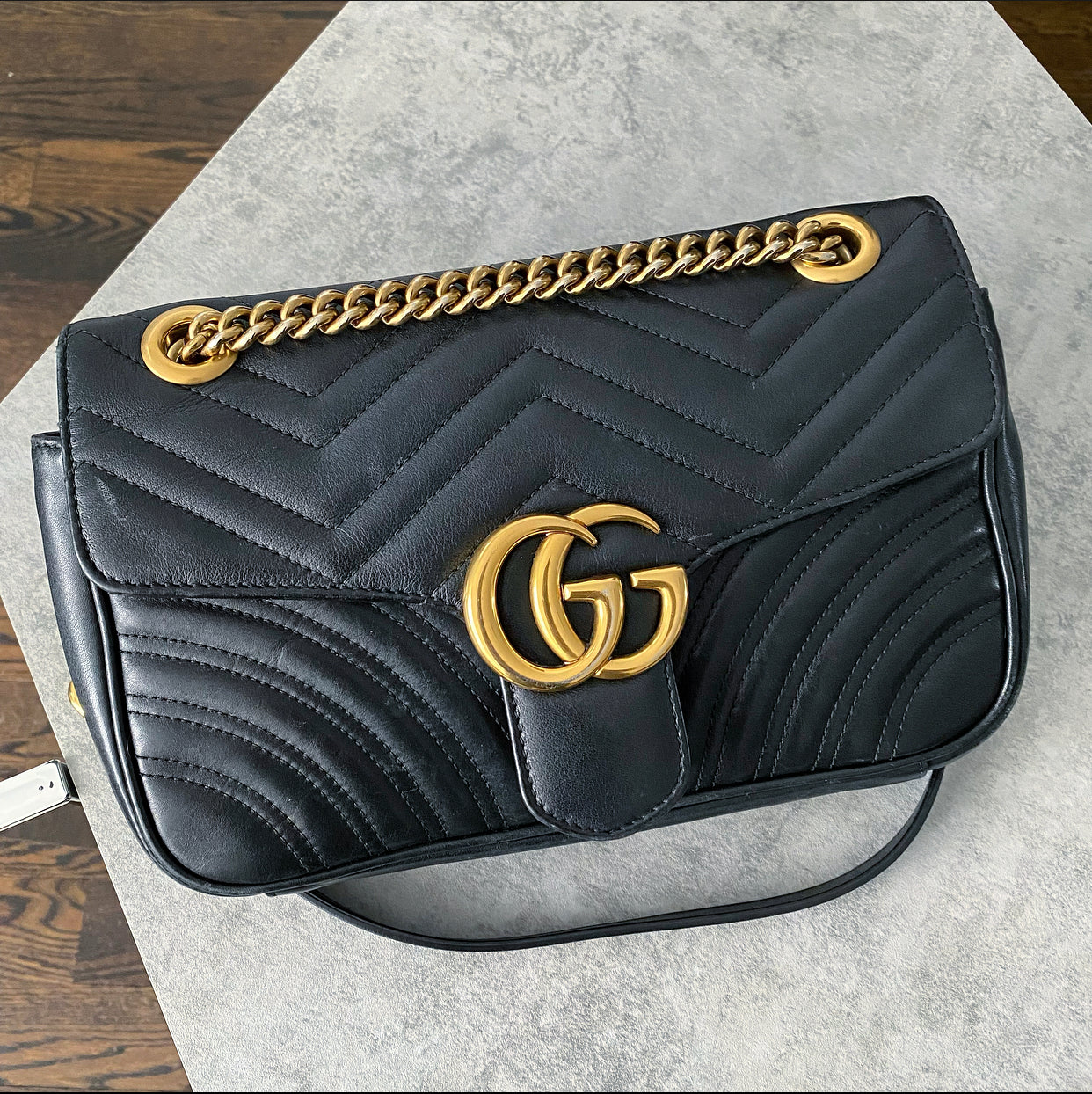 Gucci Marmont Matelasse Black Small Leather Flap Bag