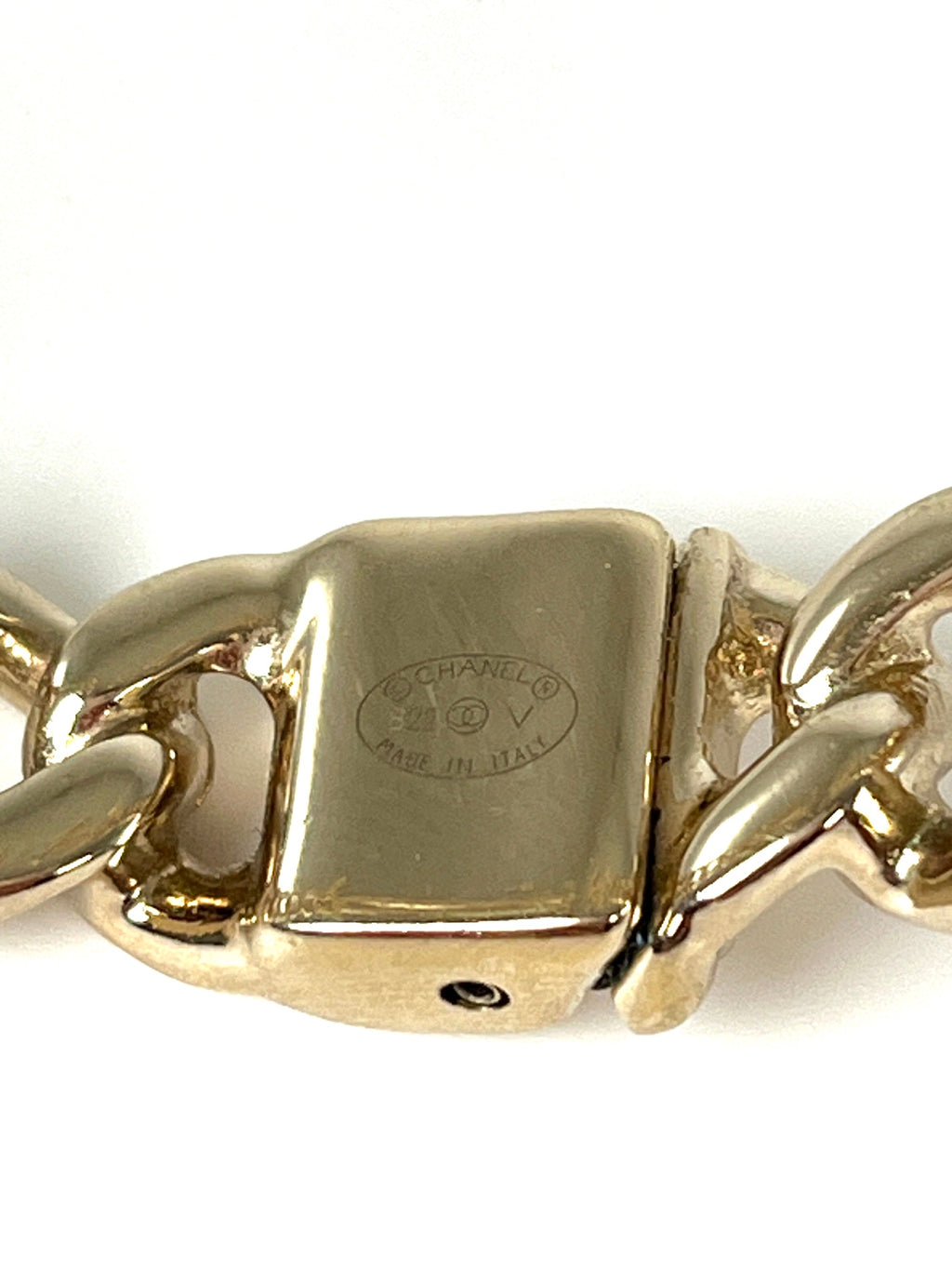 CHANEL 2022 CC Logo Light Gold Metal Cuff Bracelet