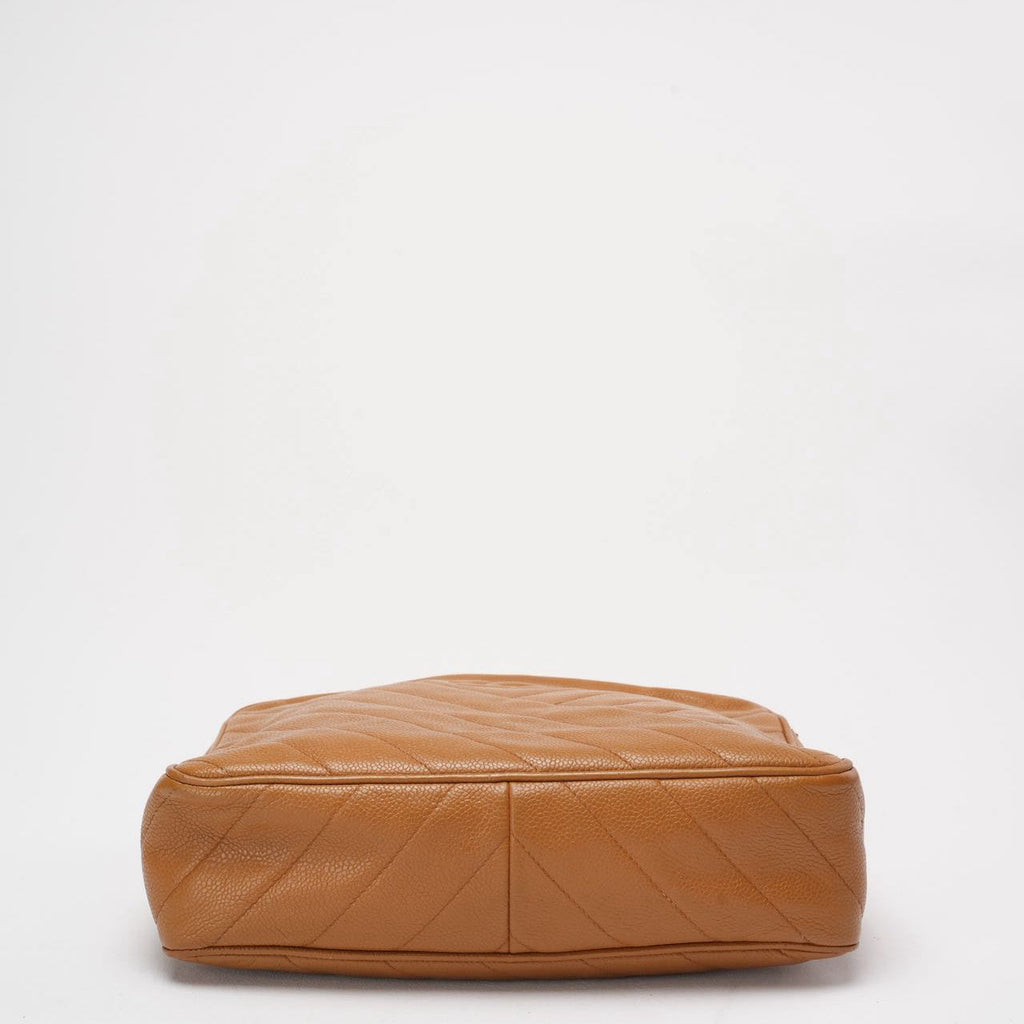 Chanel Vintage Caramel Caviar Diagonal Crossbody Bag