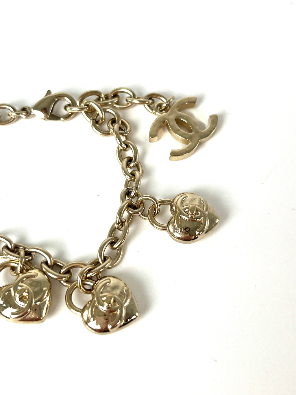 CHANEL 2022 CC Logo Light Gold Metal Charm Bracelet
