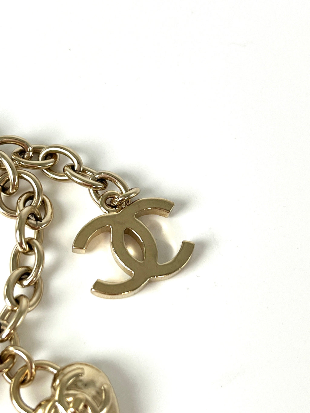 CHANEL 2022 CC Logo Light Gold Metal Charm Bracelet