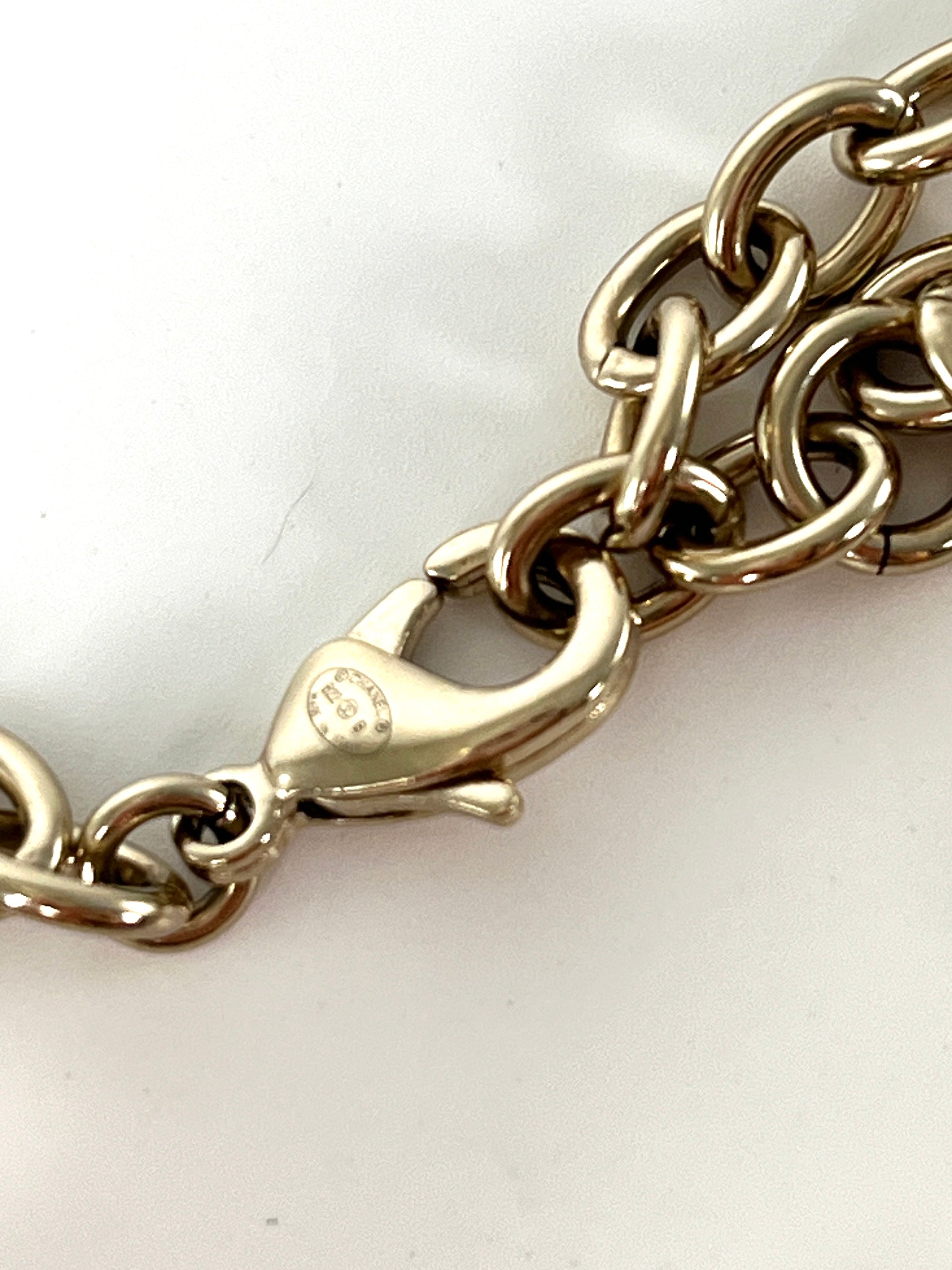 CHANEL 2022 CC Logo Light Gold Metal Charm Bracelet