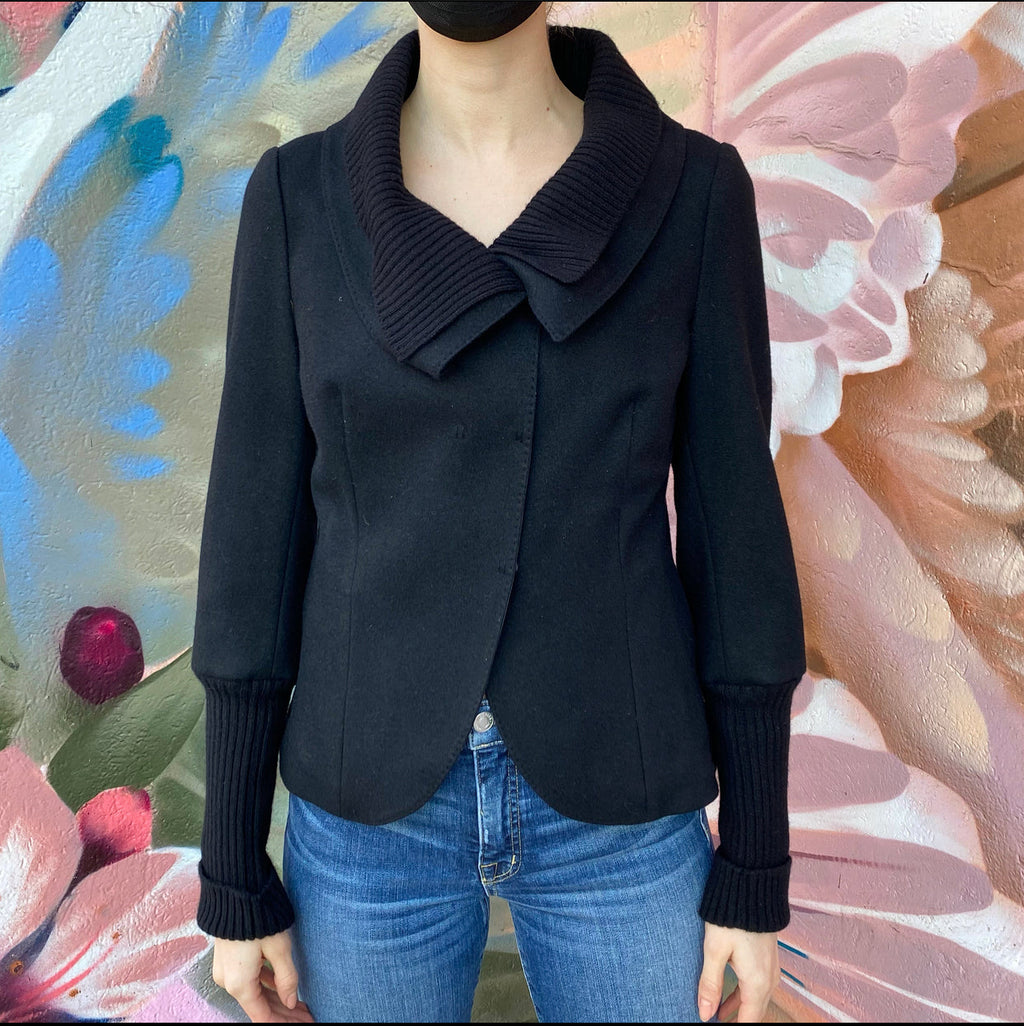 Brunello Cucinelli Black Wool Jacket with Knit Trim - IT44 / USA M