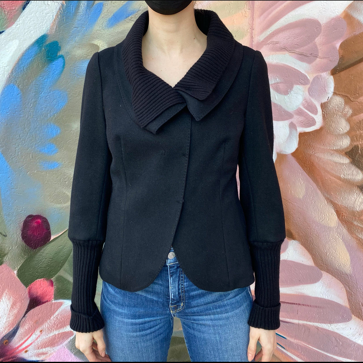 Brunello Cucinelli Black Wool Jacket with Knit Trim - IT44 / USA M