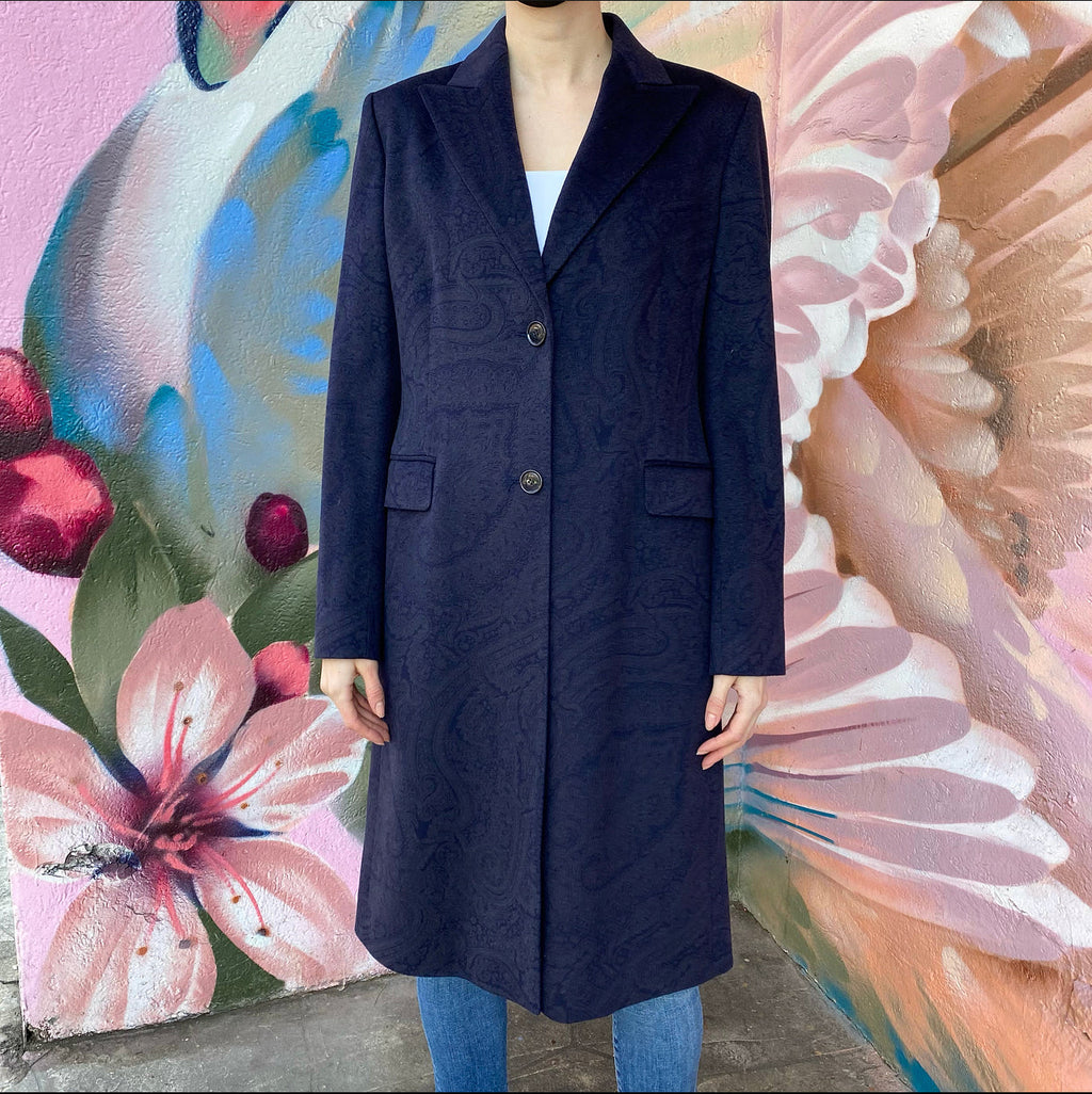 Loro Piana Indigo Paisley Wool Coat - IT44 / USA 8