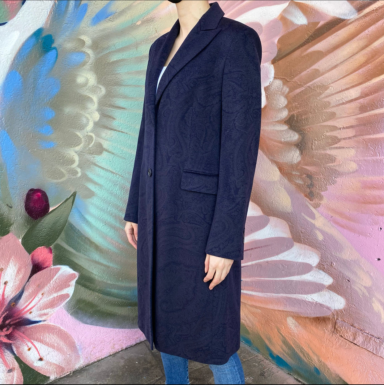 Loro Piana Indigo Paisley Wool Coat - IT44 / USA 8