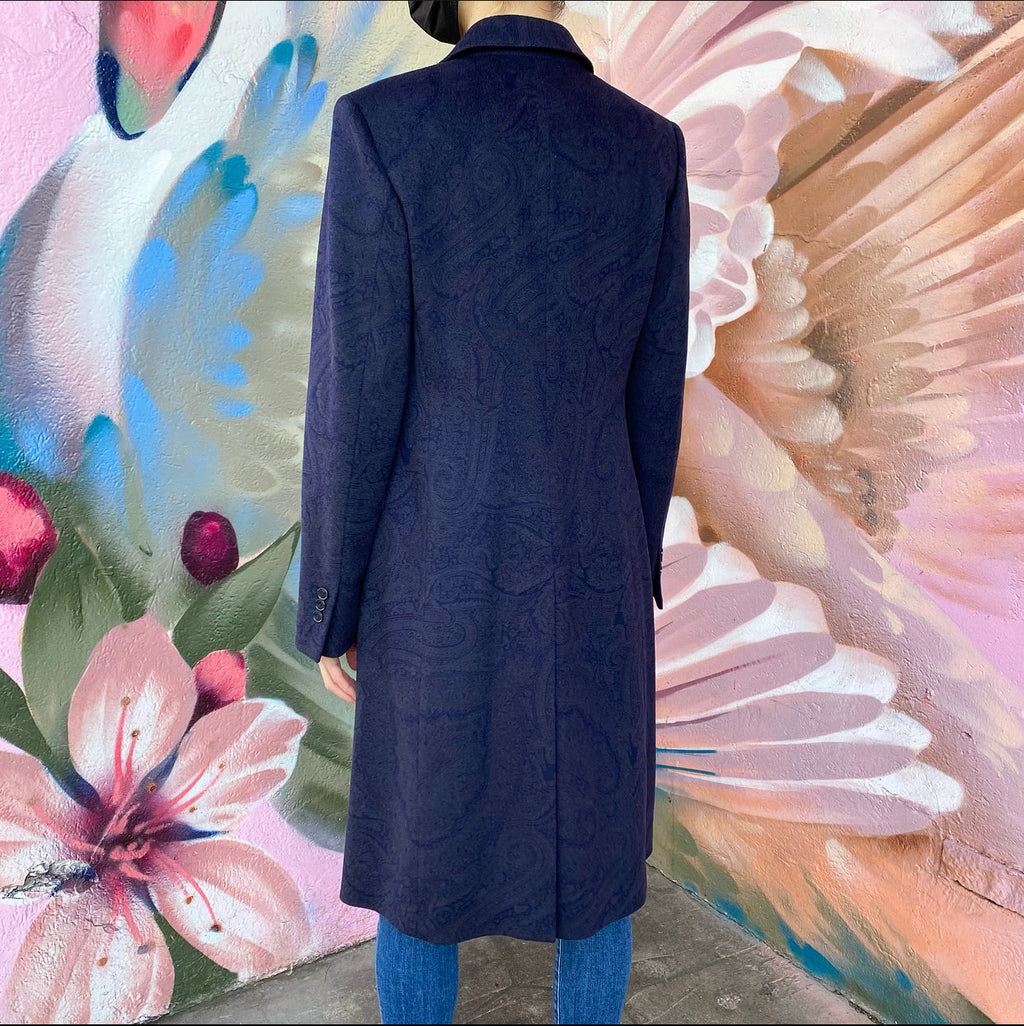 Loro Piana Indigo Paisley Wool Coat - IT44 / USA 8