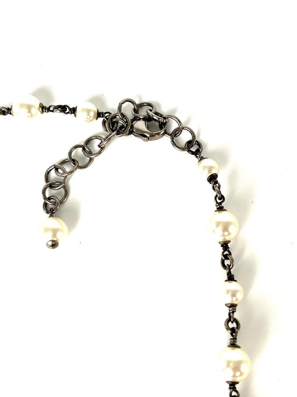 CHANEL Faux Pearl Navy CC Station Bead Long Necklace