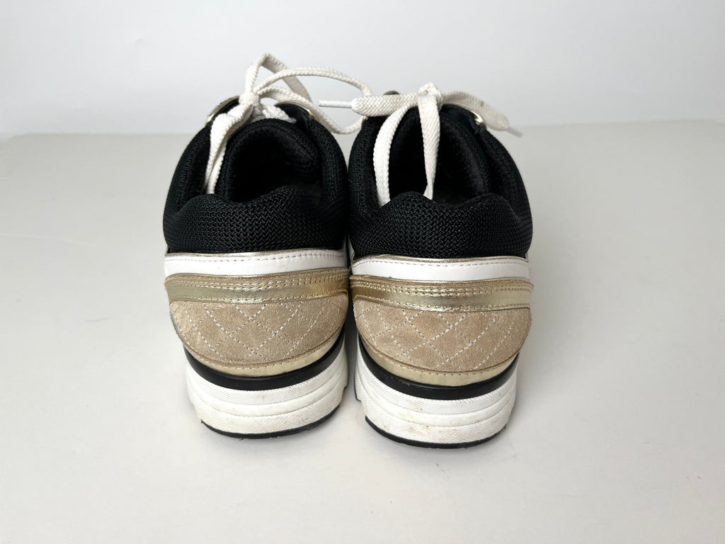 CHANEL 2023 Logo CC White Beige Black Sneakers 41 10