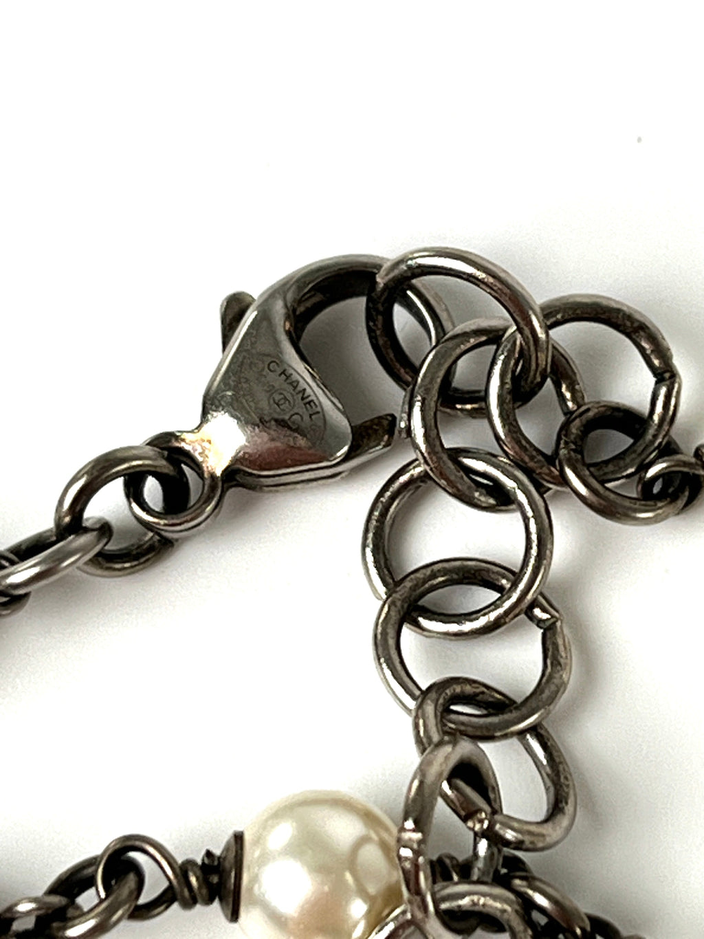 CHANEL Faux Pearl Navy CC Station Bead Long Necklace