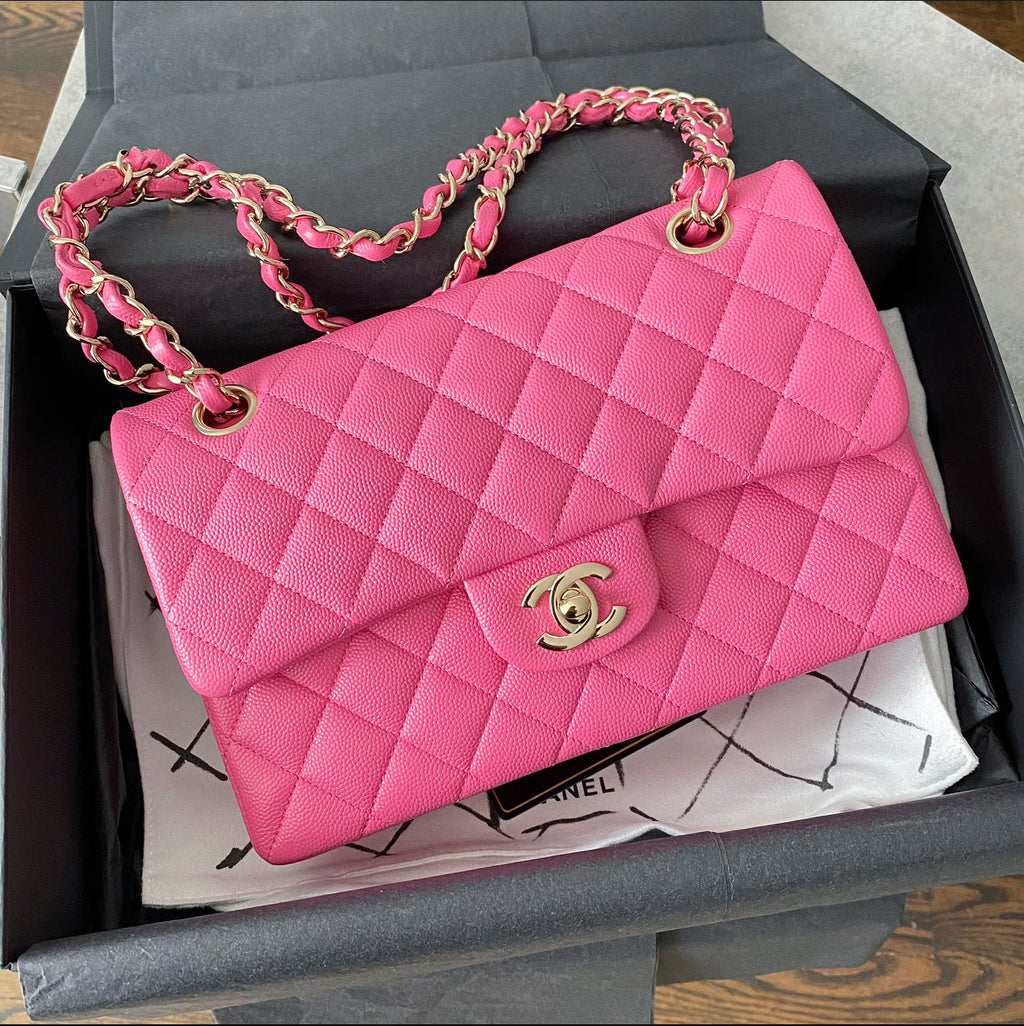 Chanel 2021 Small Pink Caviar Double Classic Flap Bag GHW