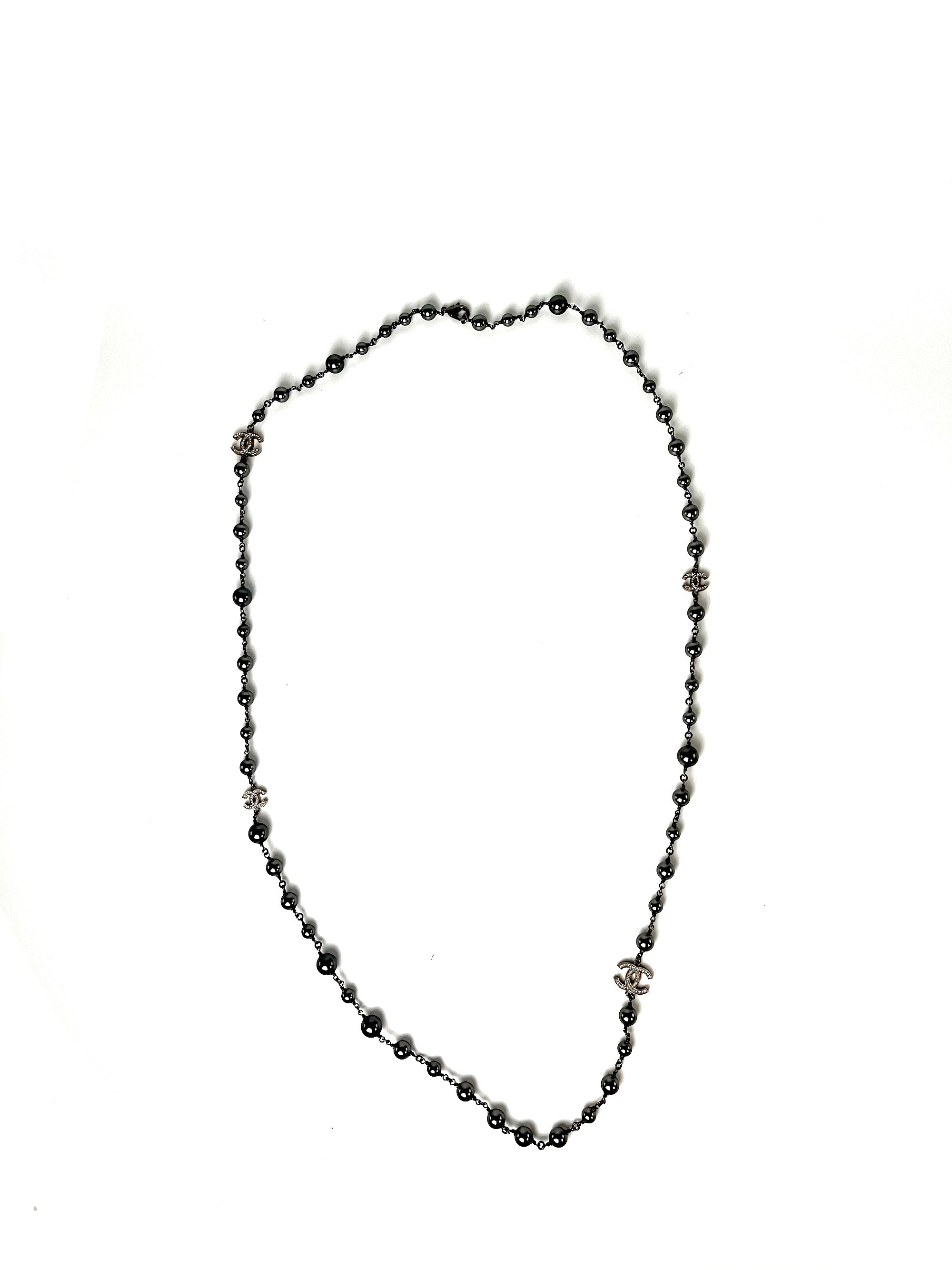 On layaway CHANEL Gray Faux Pearl Strass CC Station Long Necklace