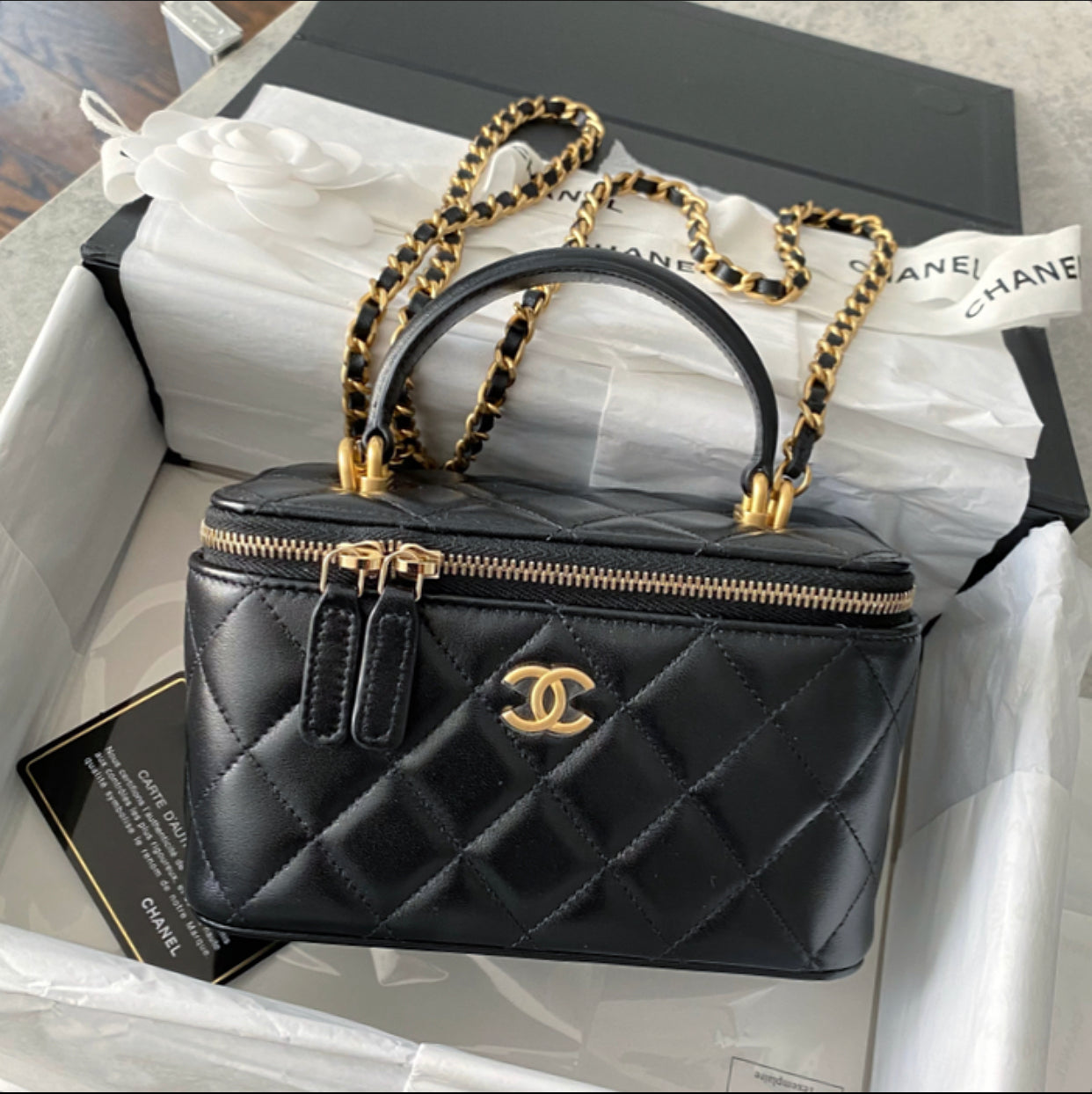 Chanel 21S Black Lambskin Classic Vanity Bag with Chain