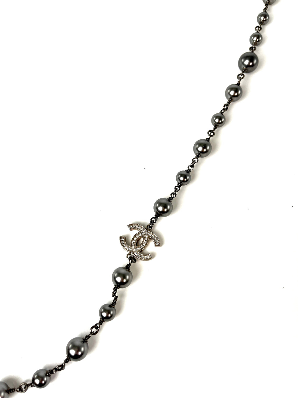 On layaway CHANEL Gray Faux Pearl Strass CC Station Long Necklace