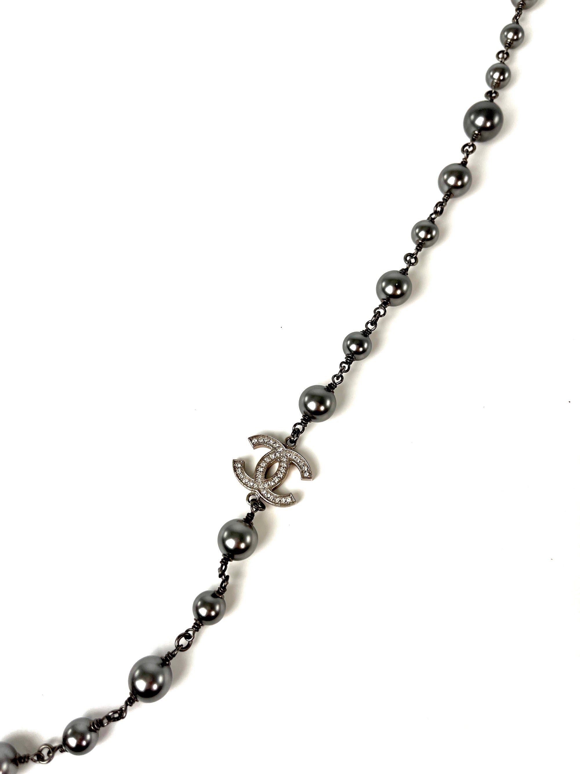 On layaway CHANEL Gray Faux Pearl Strass CC Station Long Necklace