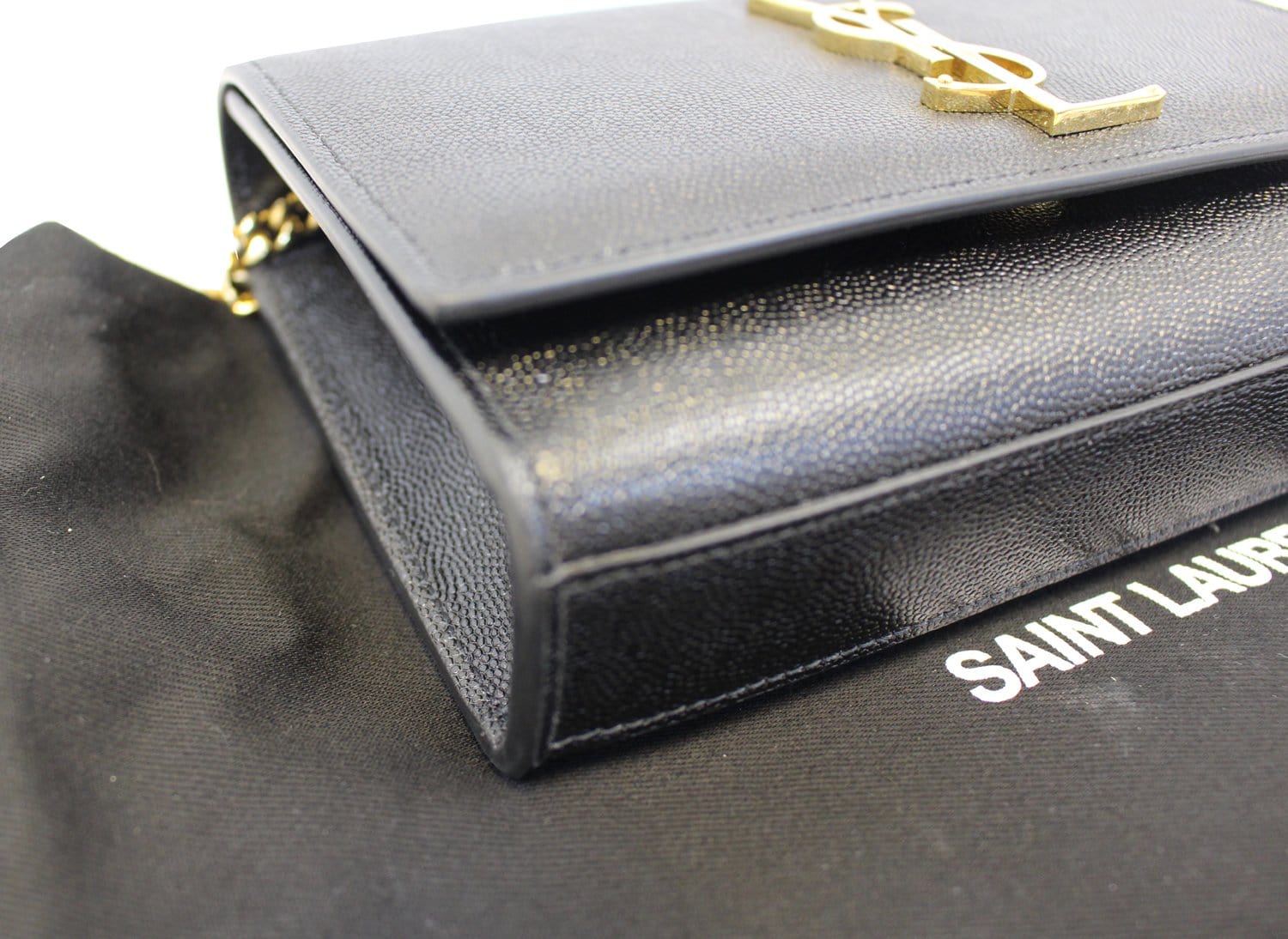 YVES SAINT LAURENT Kate Black Leather Gold Chain Clutch Crossbody Bag