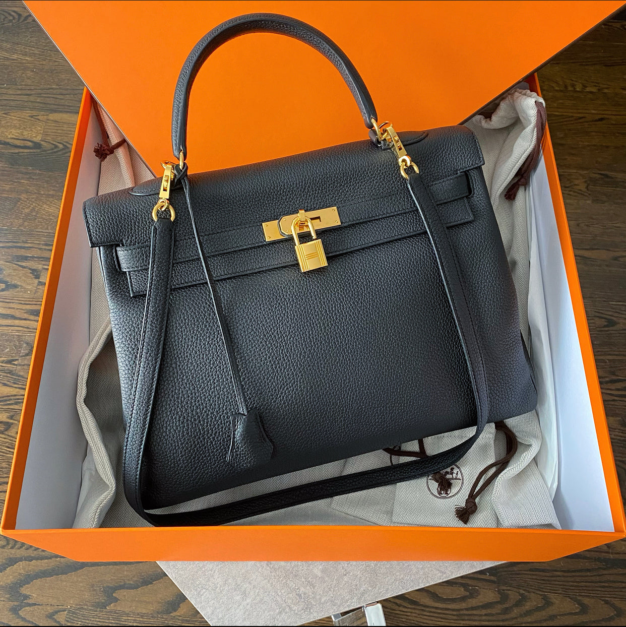 Hermes Kelly II Retourne Bag 35cm Black Togo GHW