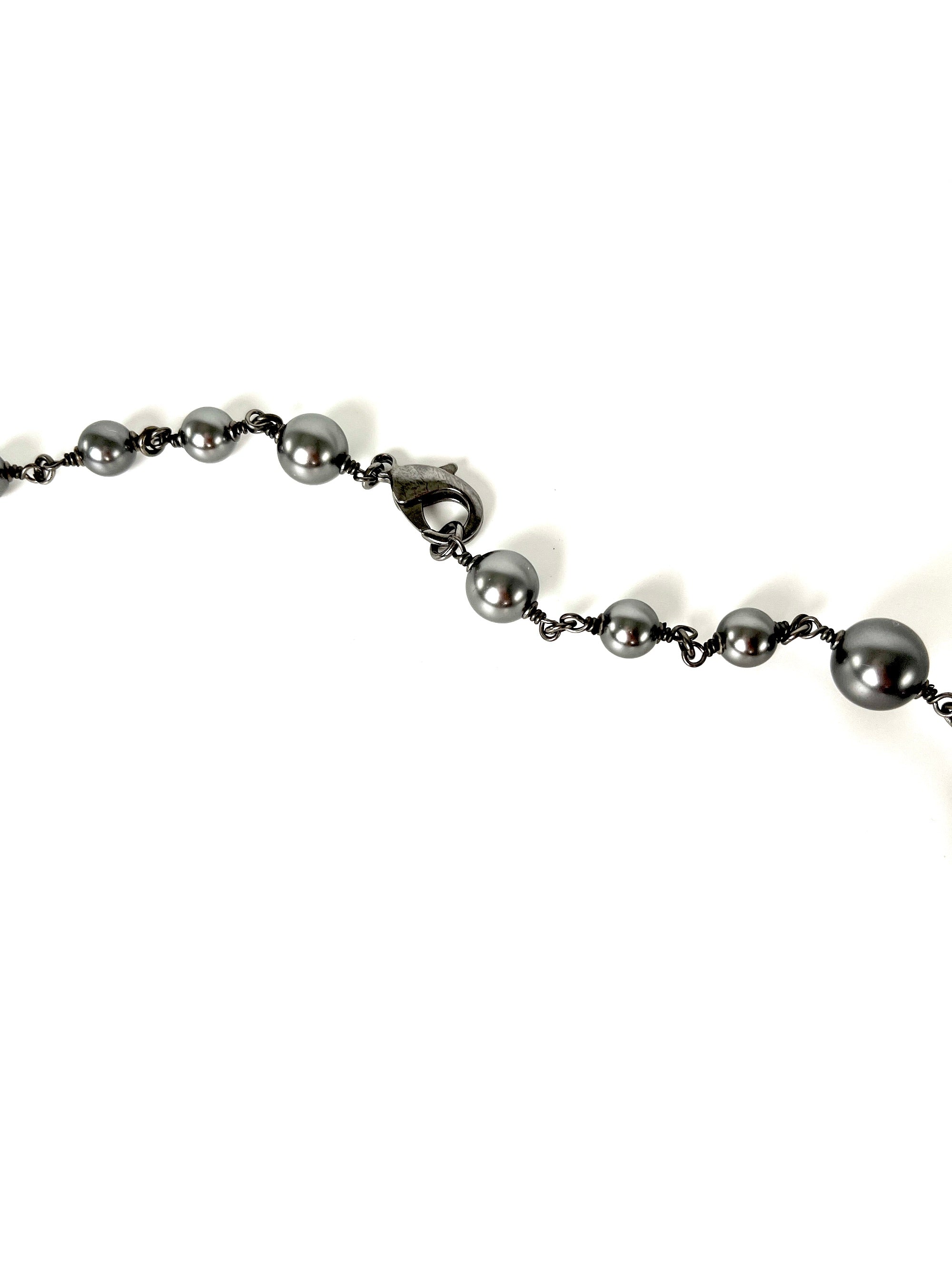 On layaway CHANEL Gray Faux Pearl Strass CC Station Long Necklace