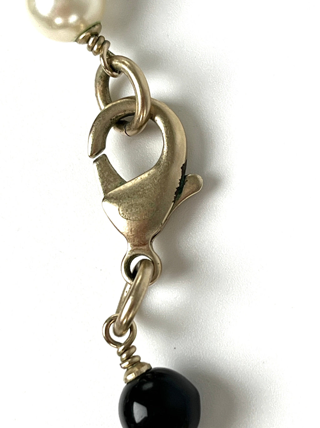 CHANEL Faux Pearl CC Black White Flower Station Long Necklace