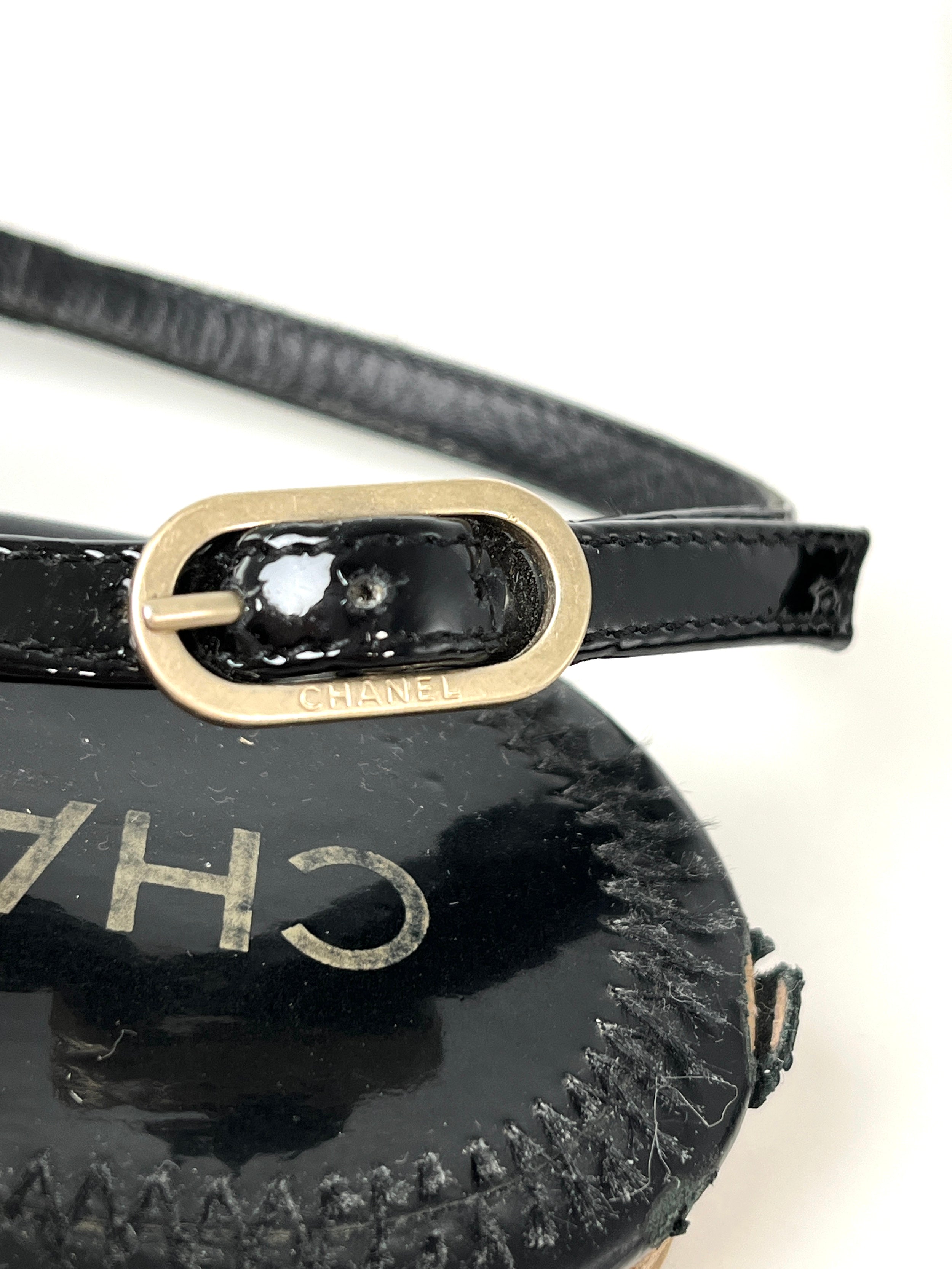 CHANEL Black CC Logo Patent Leather T Strap Sandals 41.5C 10.5