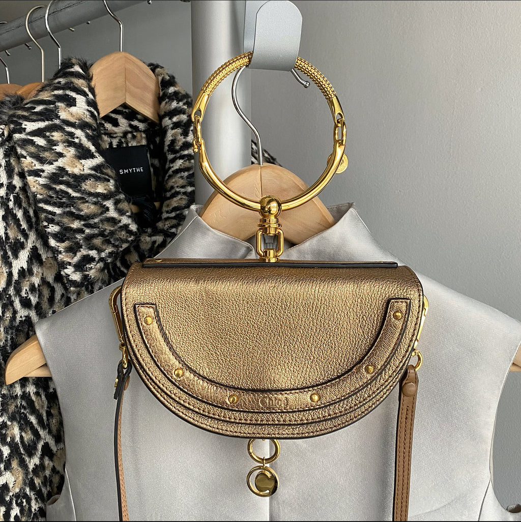 Chloe Metallic Bronze Leather Nile Minaudiere Bracelet Bag