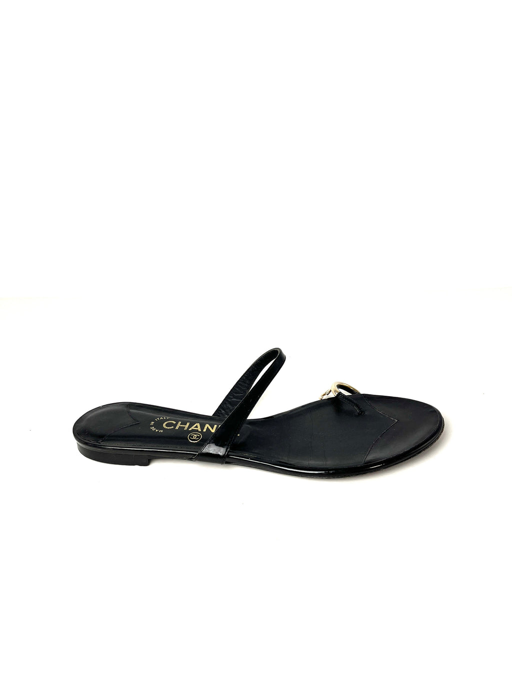 CHANEL Black CC Logo Leather Slip on Sandals 41.5 10.5