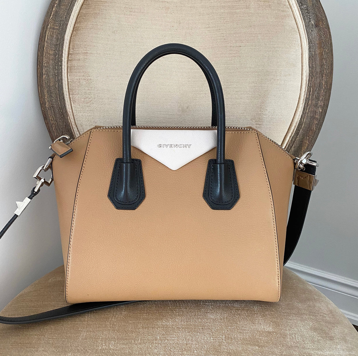 Givenchy Antigona Tricolor Small Bag in Beige, White, Black