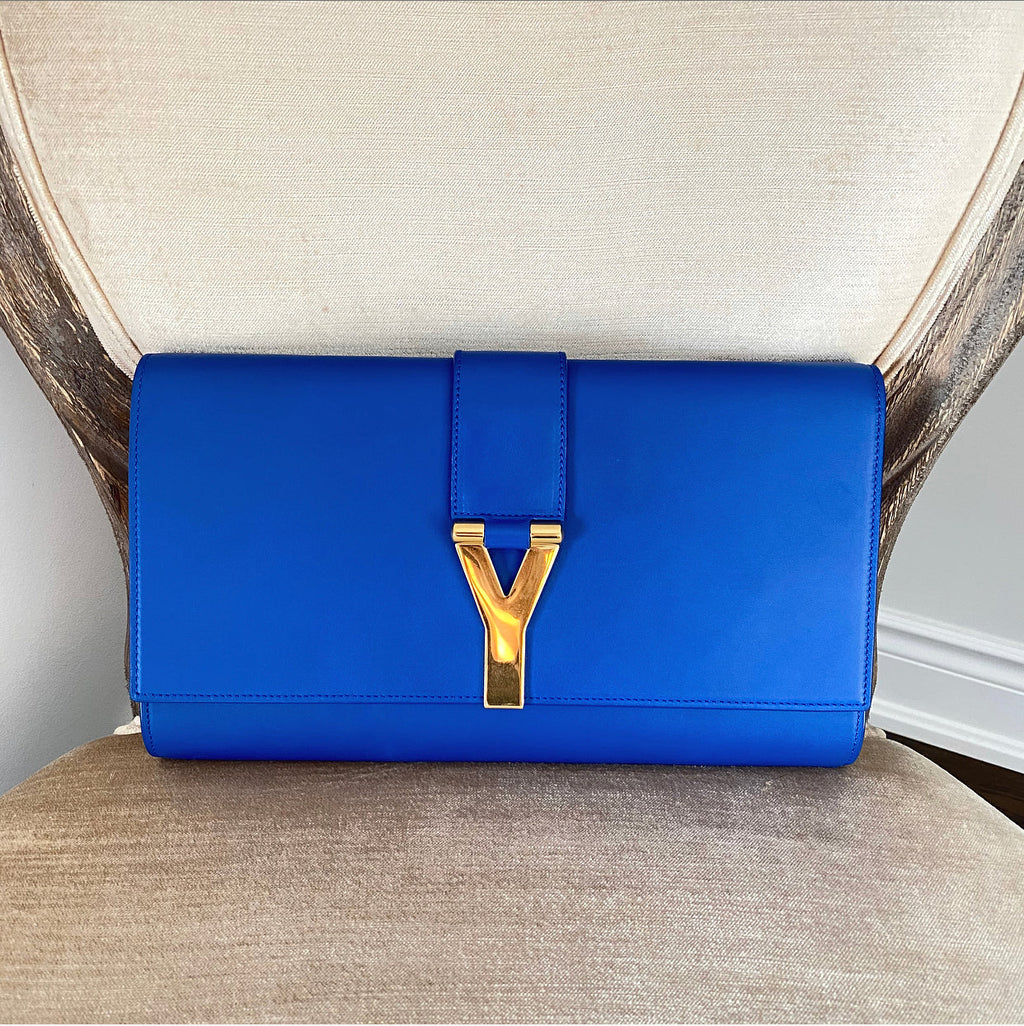 YSL Saint Laurent Electric Blue Classic Y Ligne Clutch Bag