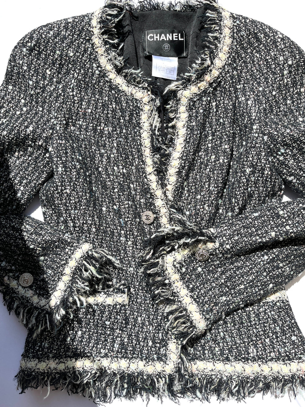 CHANEL Tweed 05A Black White Jacket igan 36 4
