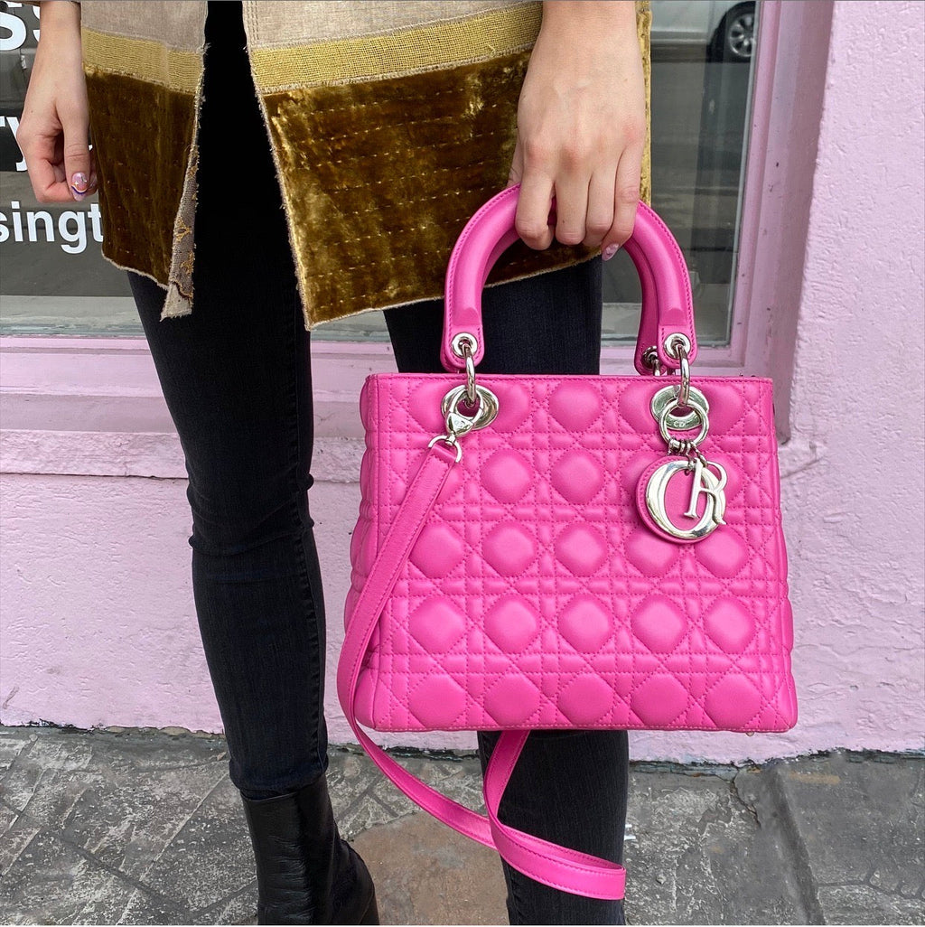 Dior Lady Dior Medium Cannage Lambskin Fuchsia Pink Bag