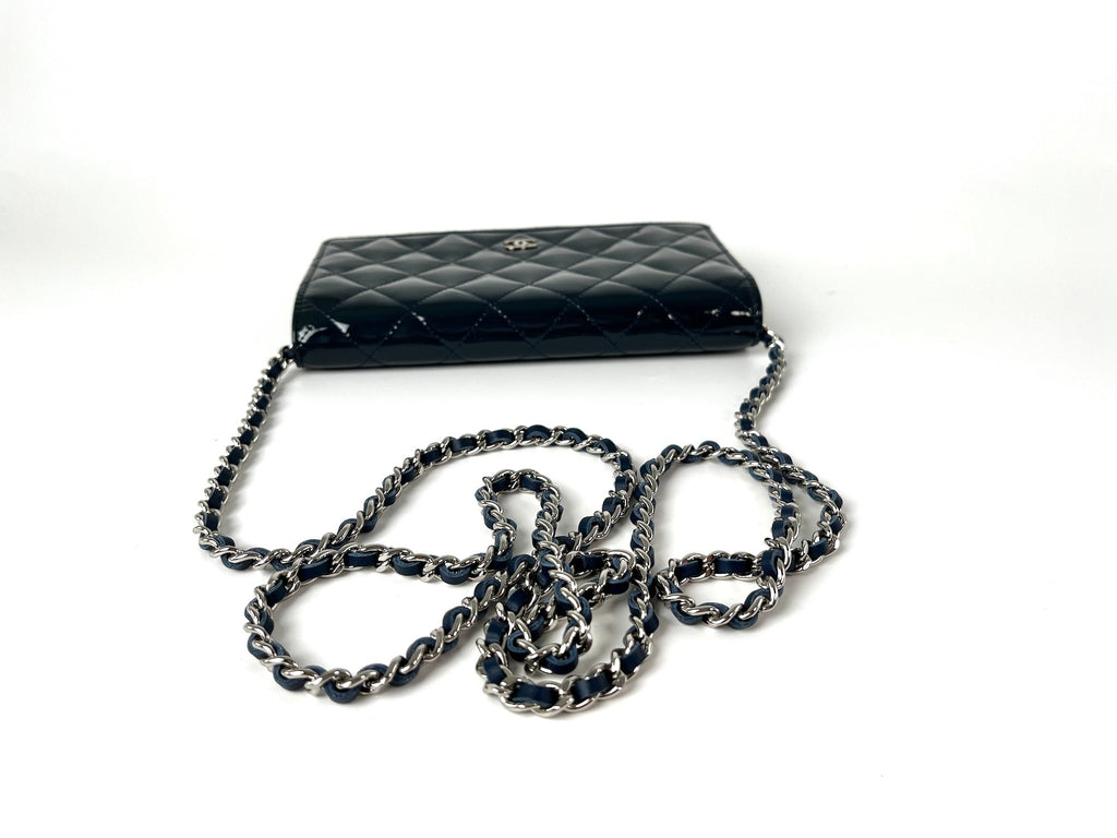 CHANEL 14C WOC Wallet on Chain Navy Blue Patent Leather Crossbody Bag
