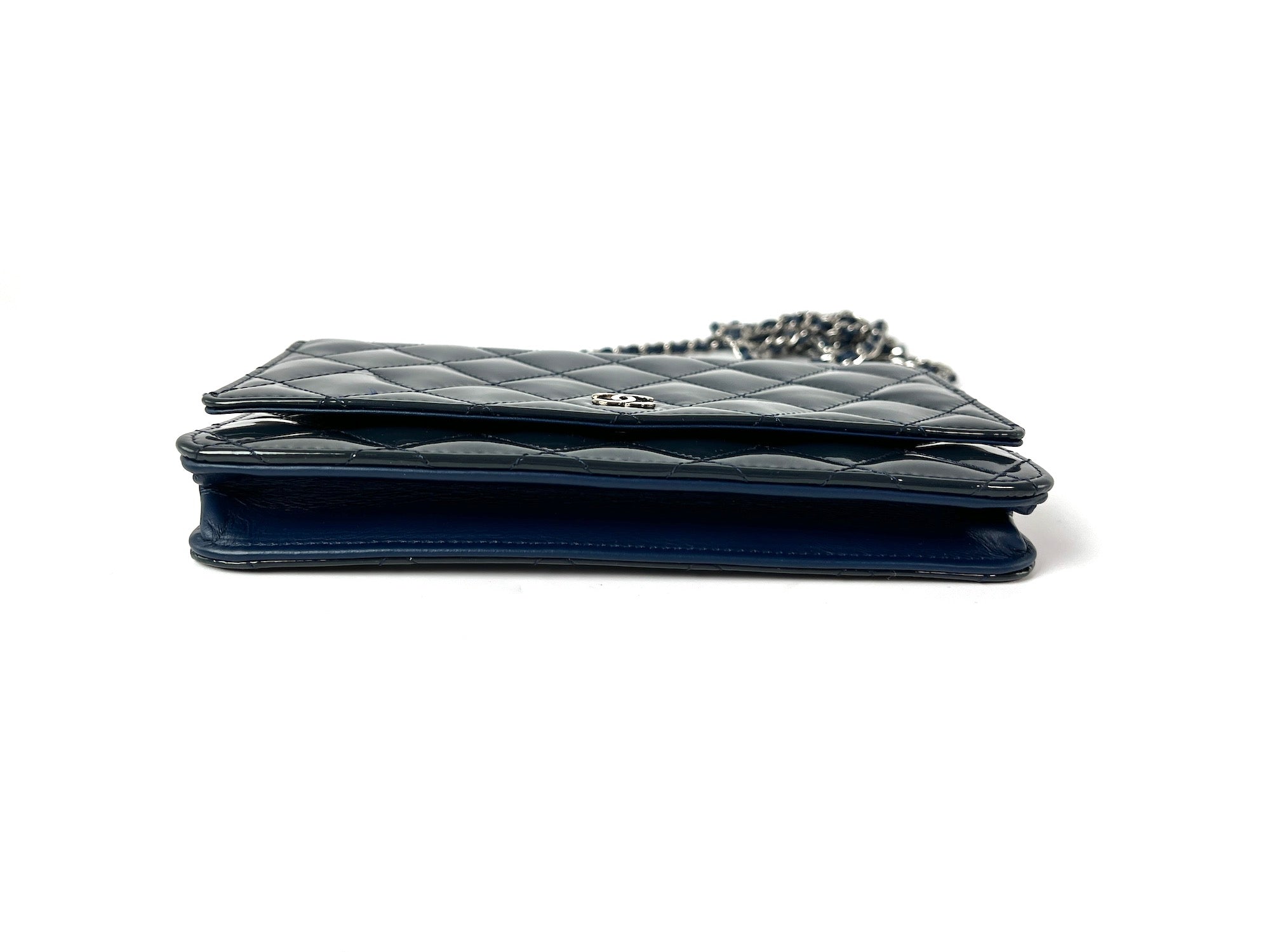 CHANEL 14C WOC Wallet on Chain Navy Blue Patent Leather Crossbody Bag
