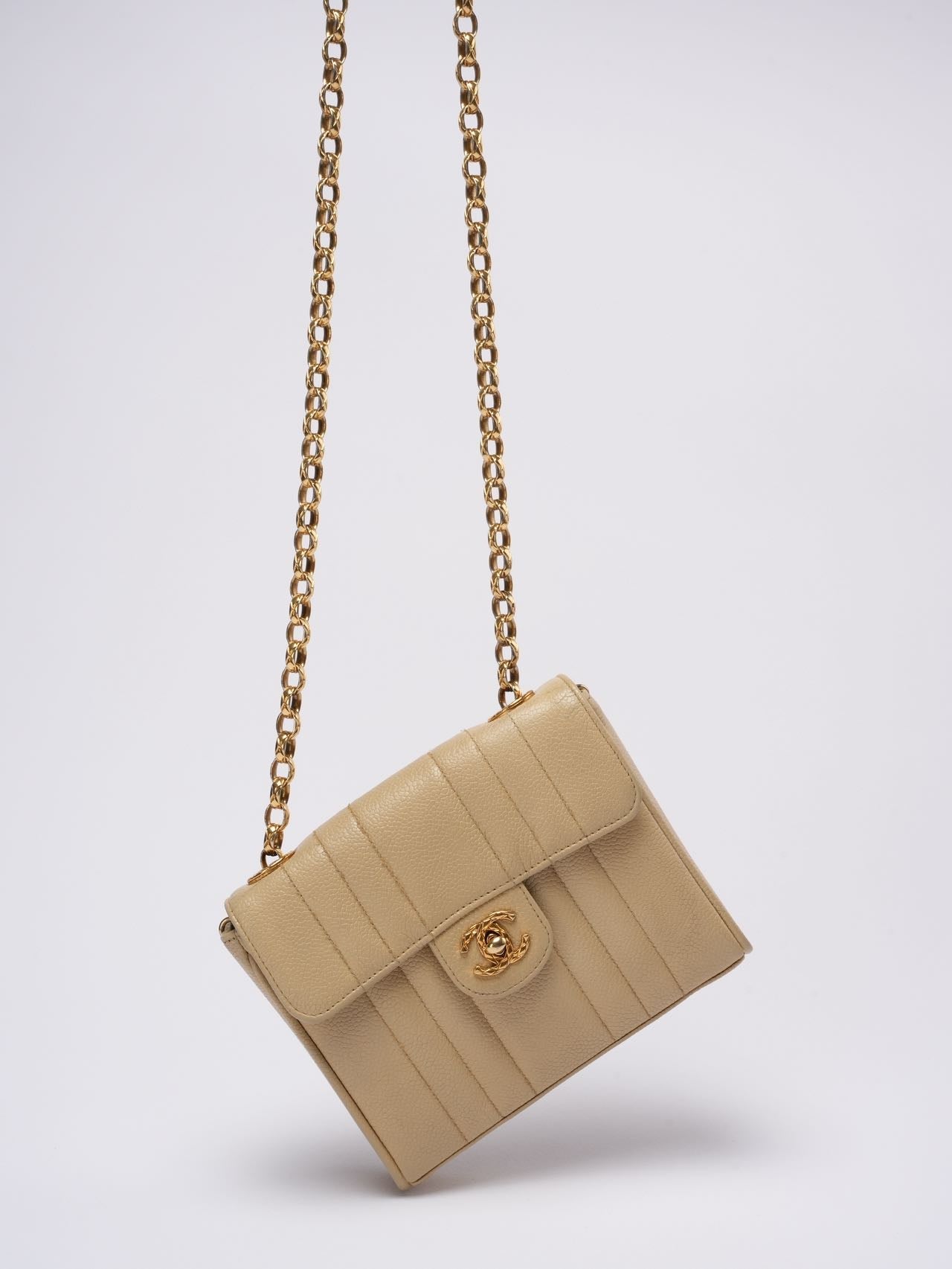 Chanel Vintage Beige Single Flap Bag Caviar Leather