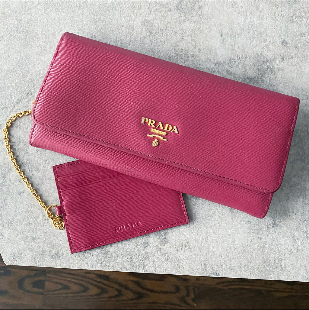 Prada Raspberry Pink Long Bifold Wallet with  Holder