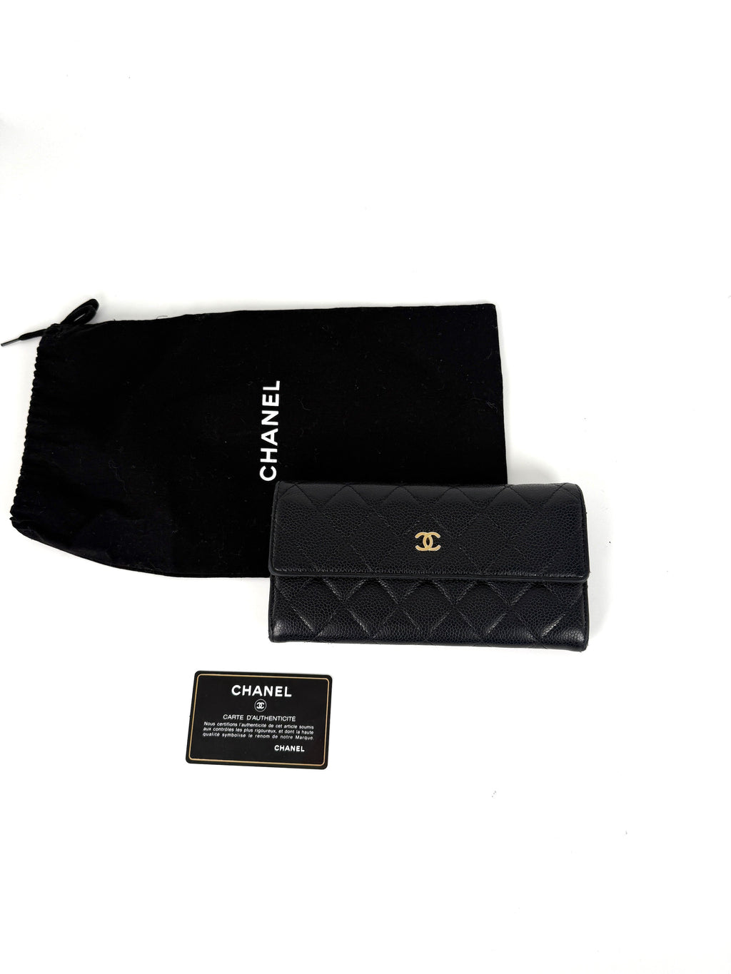 CHANEL Black Caviar Leather Flap Long Continental Wallet
