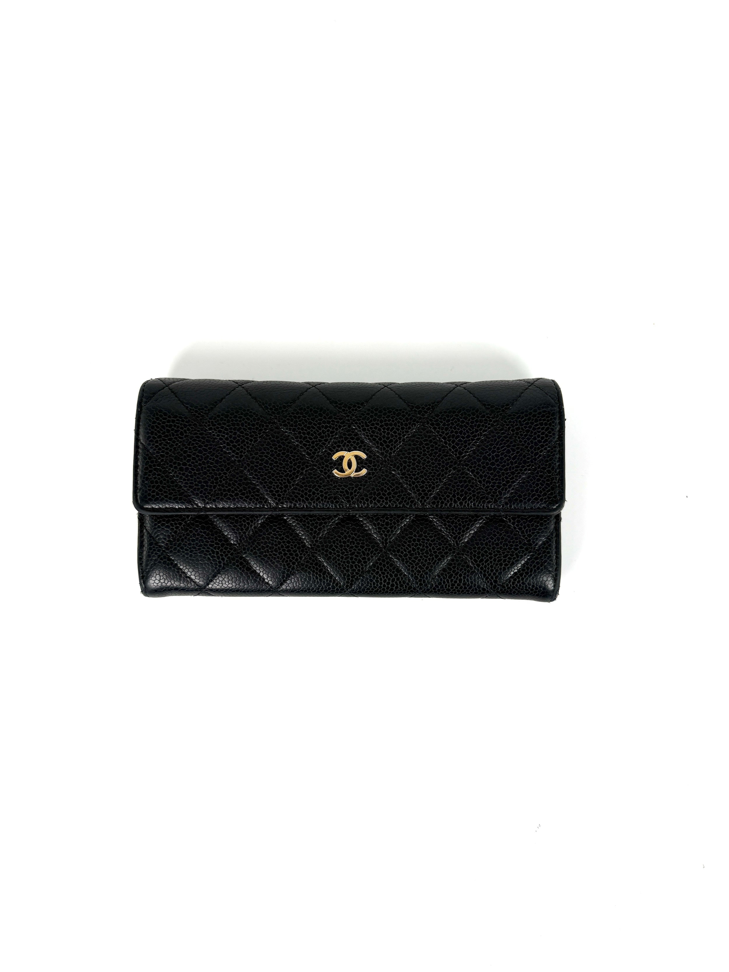 CHANEL Black Caviar Leather Flap Long Continental Wallet