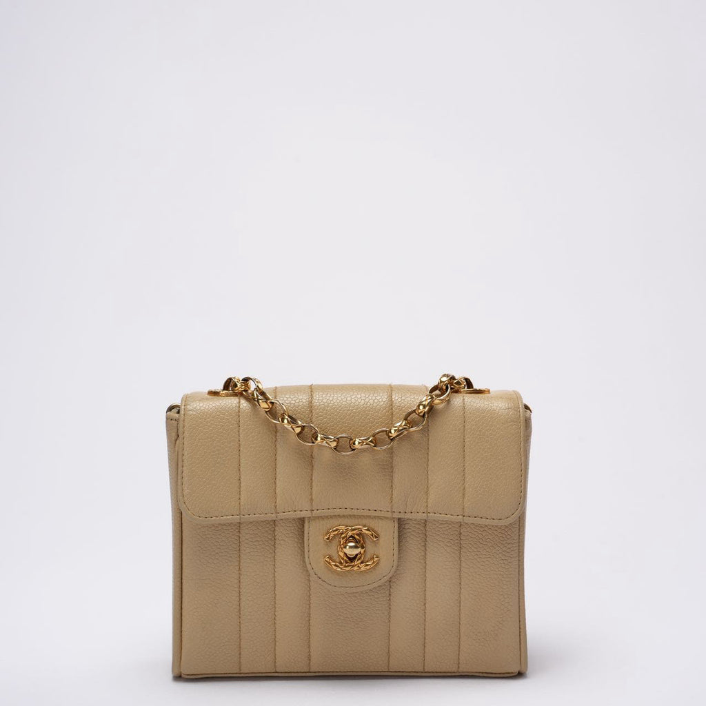 Chanel Vintage Beige Single Flap Bag Caviar Leather