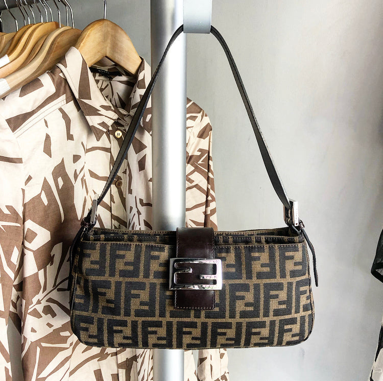 Fendi Brown Zucca Logo Baguette Bag