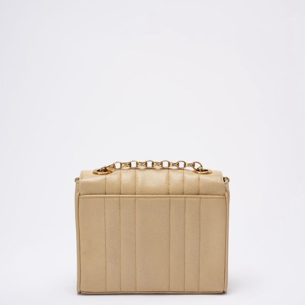 Chanel Vintage Beige Single Flap Bag Caviar Leather